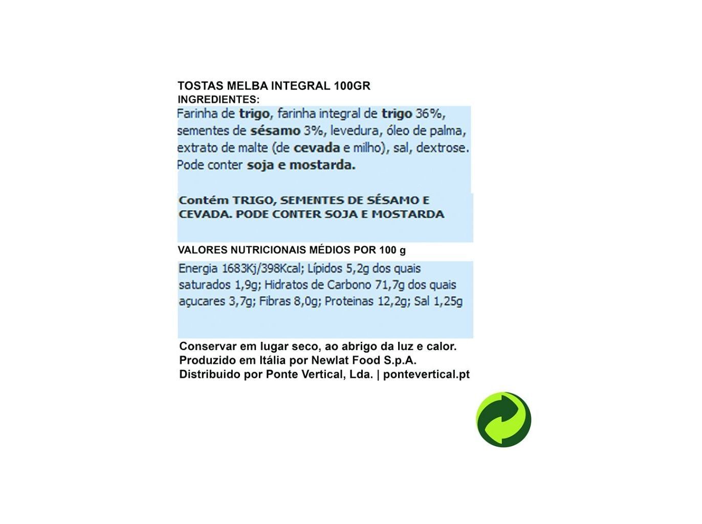 TOSTA MELBA DELVERDE INTEGRAL 100G image number 1