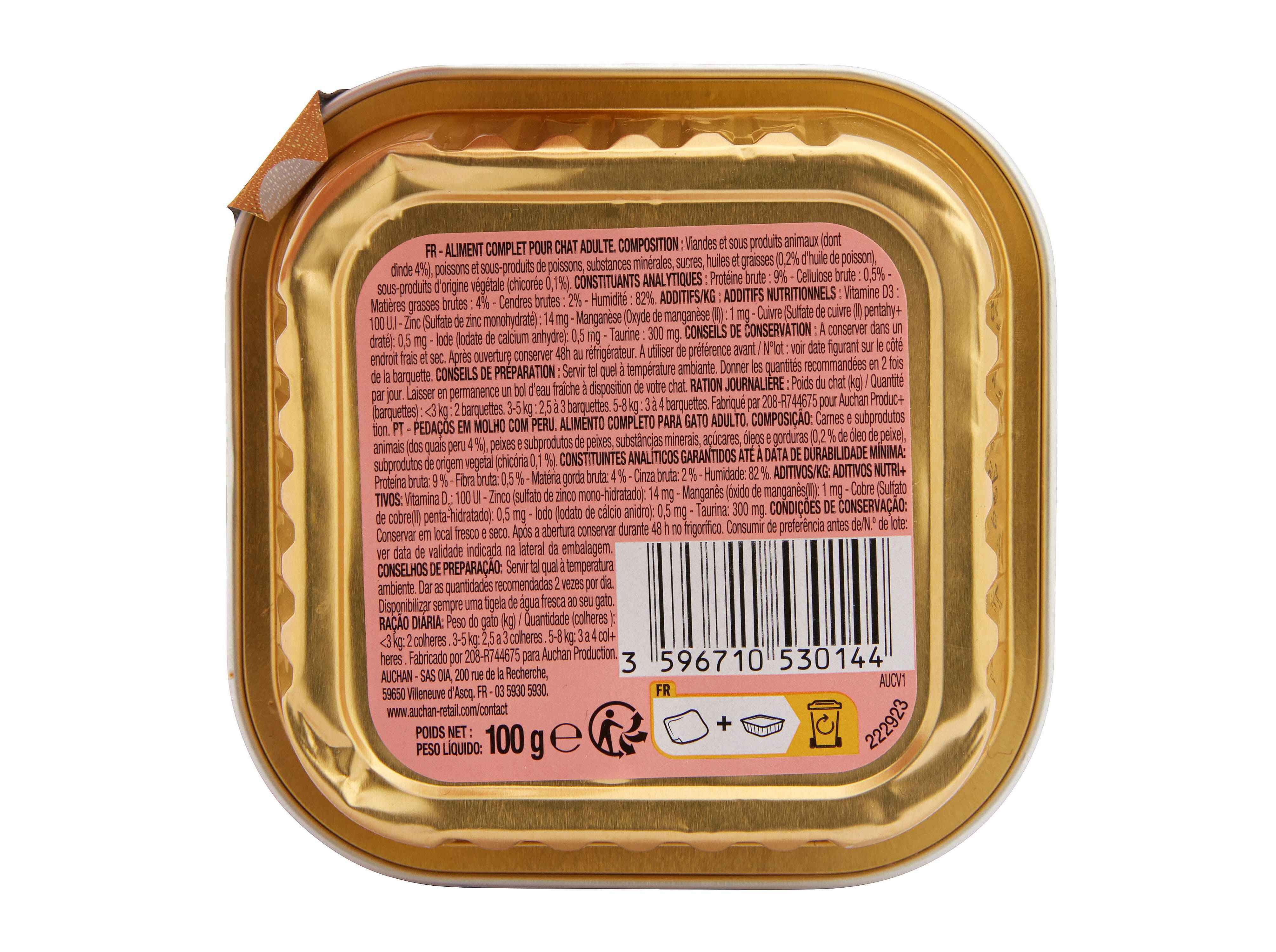 COMIDA H&Uacute;MIDA PARA GATO AUCHAN PEDA&Ccedil;OS EM MOLHO COM PERU 100G image number 2