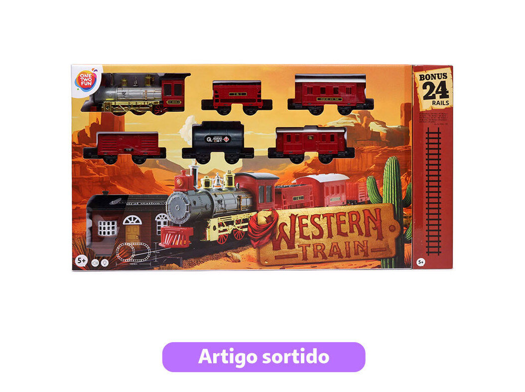 COMBOIO EL&Eacute;TRICO WESTERN EXPRESS ONE TWO FUN 28 PE&Ccedil;AS MODELOS SORTIDOS