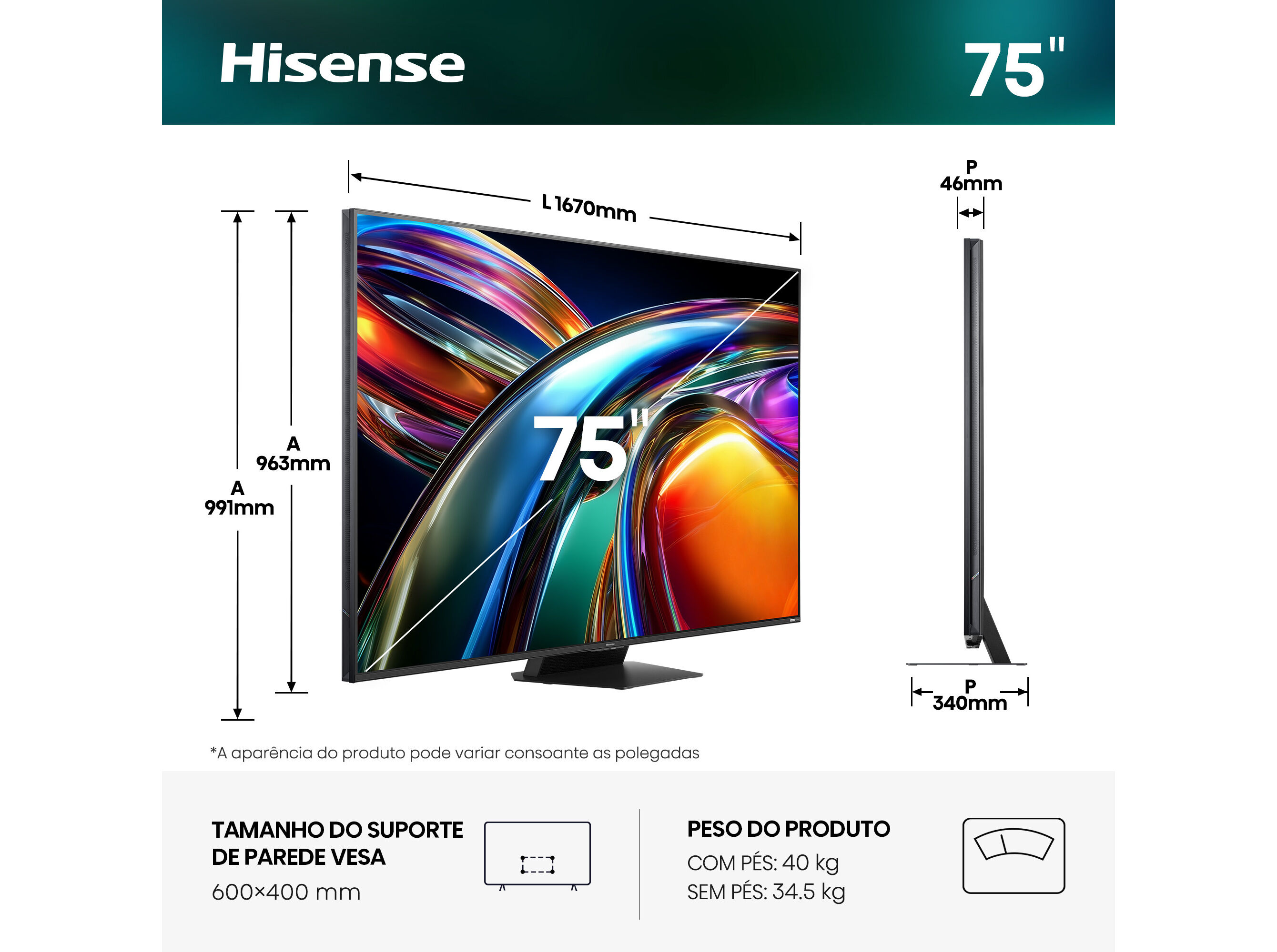 TV RGB MINILED HISENSE 75UR9S (75'' 180HZ 4K SMART TV 189CM) image number 1