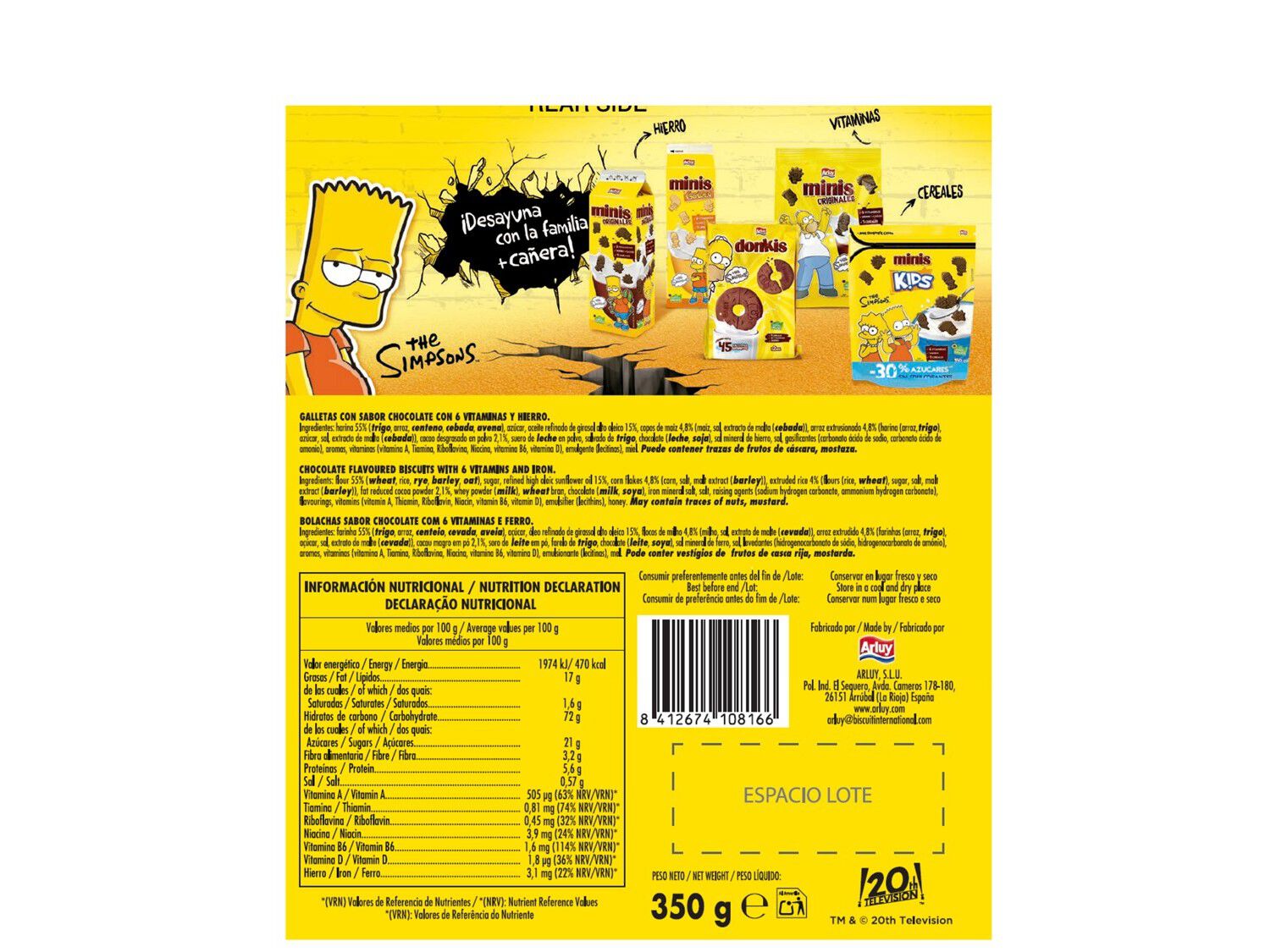 BOLACHAS MINIS CRUNCHY SIMPSONS CHOCOLATE 350G image number 1