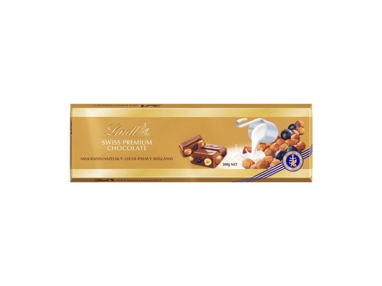 CHOCOLATE LINDT LEITE COM PASSAS E AVEL&Atilde;S 300G image number 0