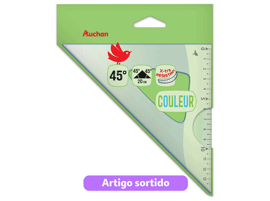 ESQUADRO INQUEBR&Aacute;VEL AUCHAN 45&ordm; 20CM CORES SORTIDAS