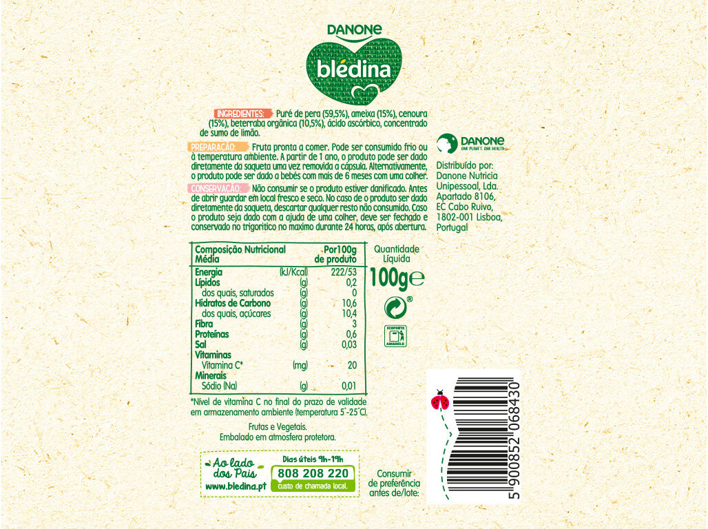 SAQUETA FRUTA BL&Eacute;DINA PERA AMEIXA BETERRABA 100G image number 1