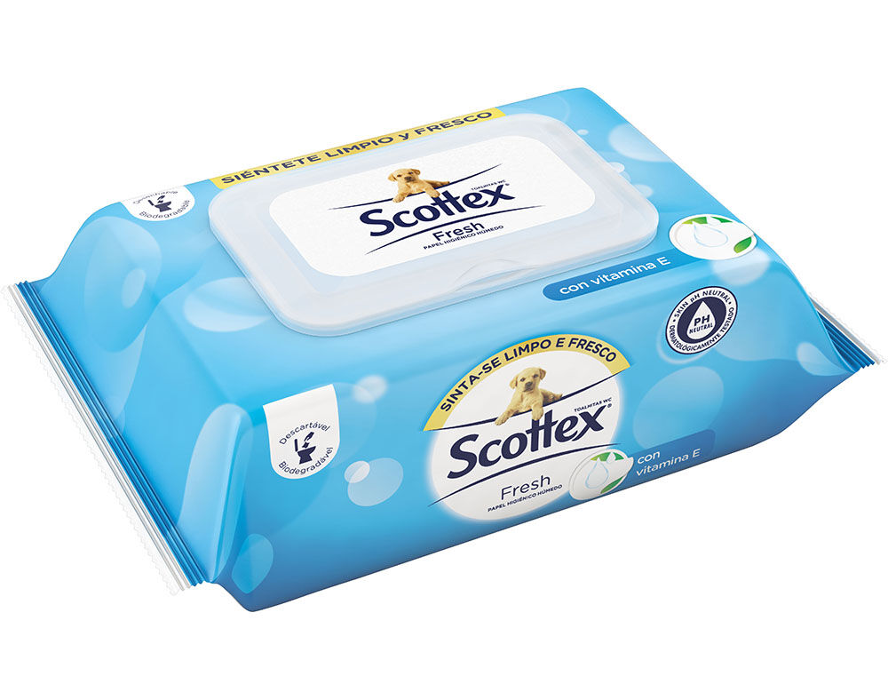 Papel Higi&eacute;nico H&uacute;mido Scottex Fresh 74UN
