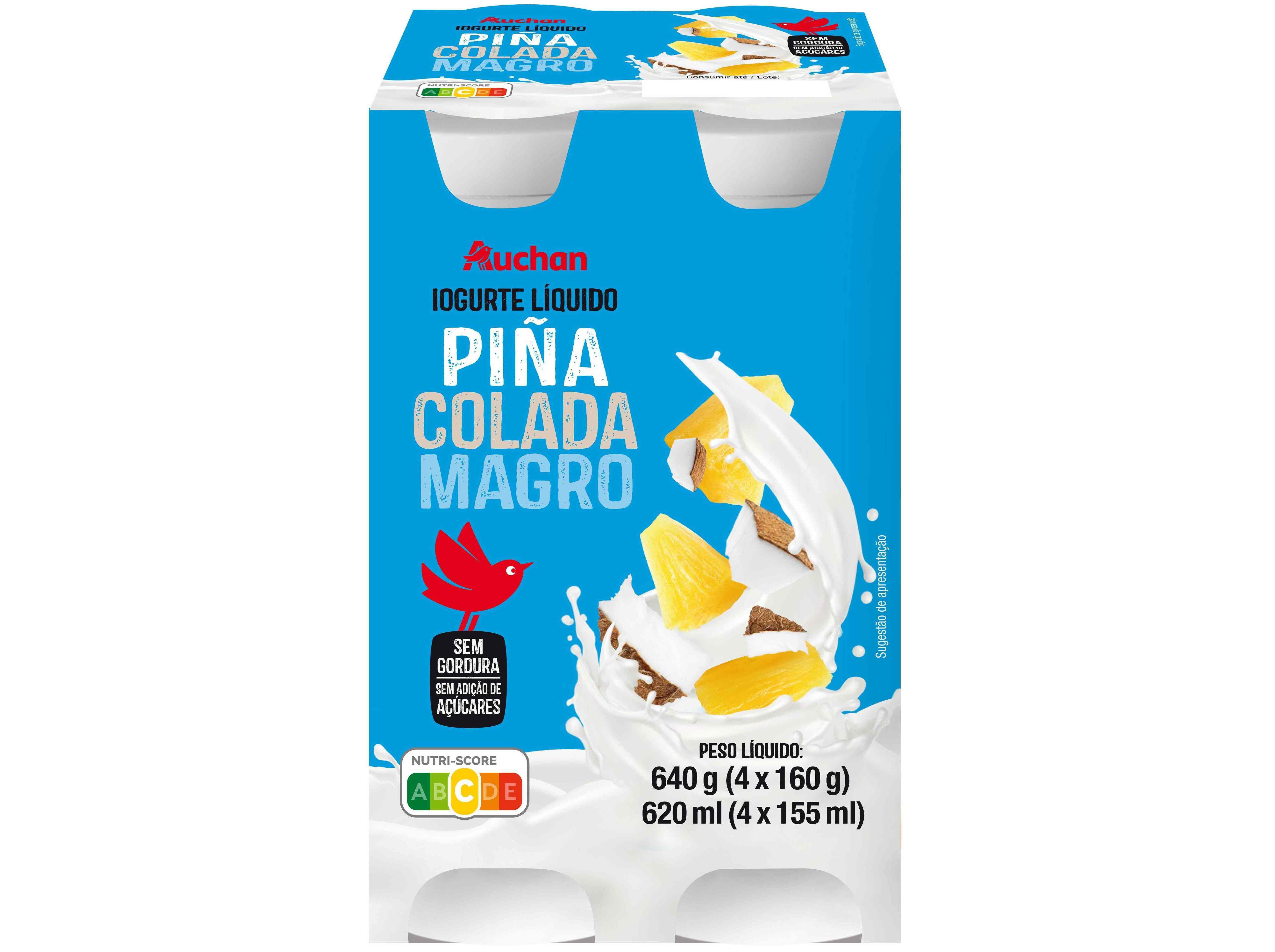 IOGURTE L&Iacute;QUIDO MAGRO AUCHAN PI&Ntilde;A COLADA 4X160G
