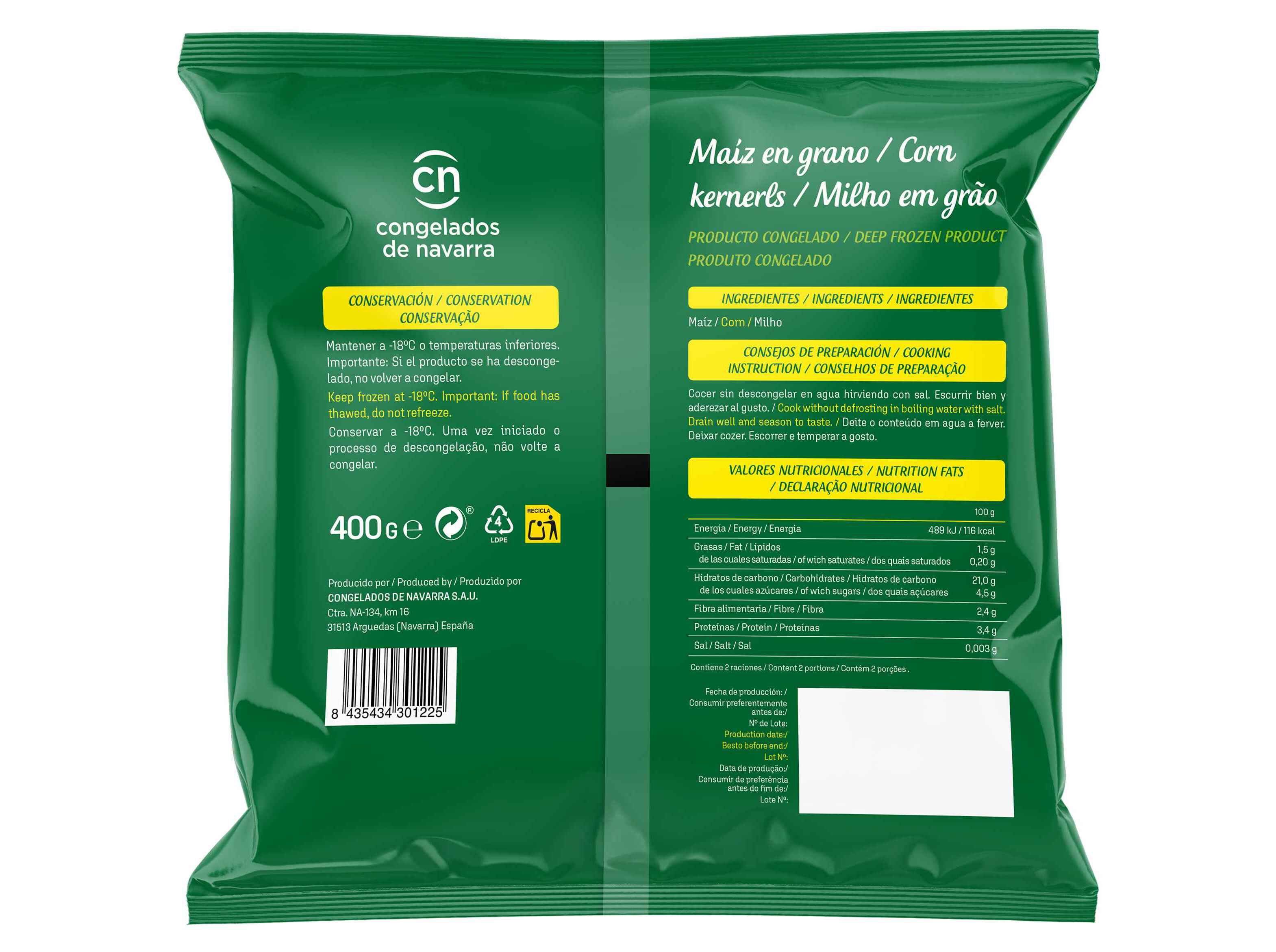 MILHO DOCE CONGELADOS NAVARRA EM GR&Atilde;O 400G image number 1