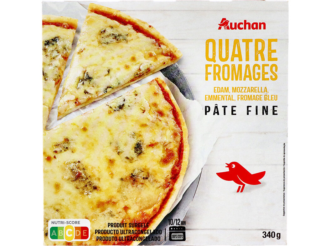 PIZZA AUCHAN MASSA FINA 4 QUEIJOS EDAM MOZZARELA EMMENTAL BLEU 340G
