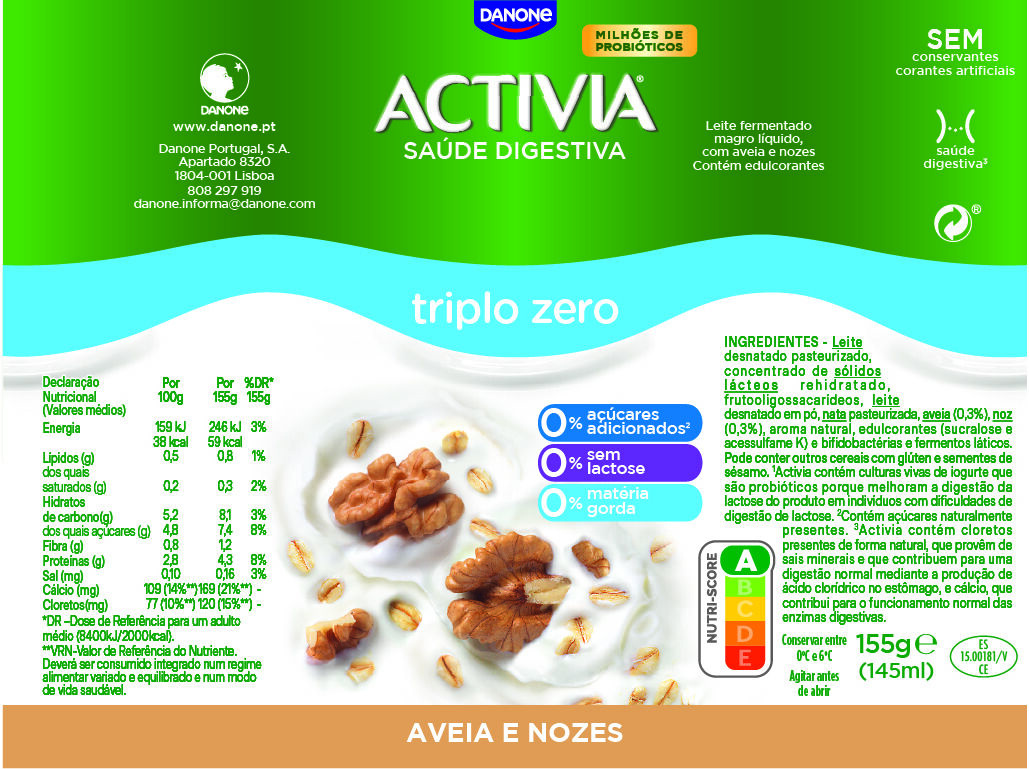BIFIDUS L&Iacute;QUIDO ACTIVIA AVEIA NOZ 000% 4X155G image number 1