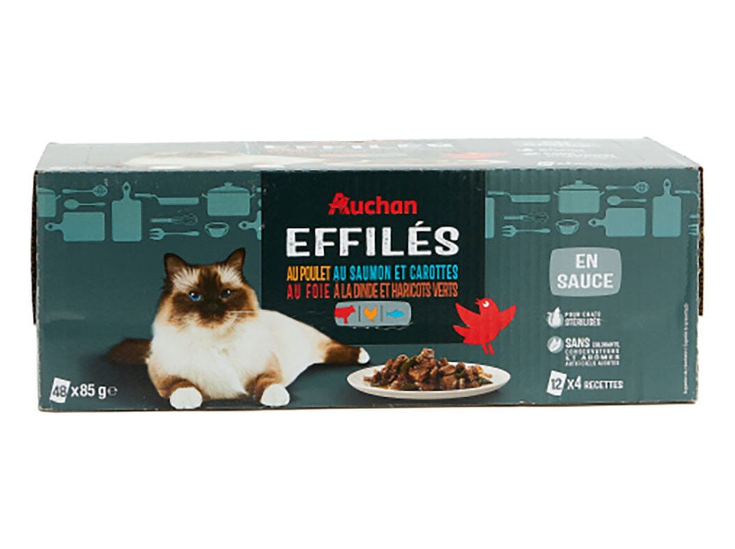 COMIDA H&Uacute;MIDA PARA GATO AUCHAN ESTERILIZADO SAQUETAS PEDA&Ccedil;OS EM MOLHO MIX 48X85G image number 0
