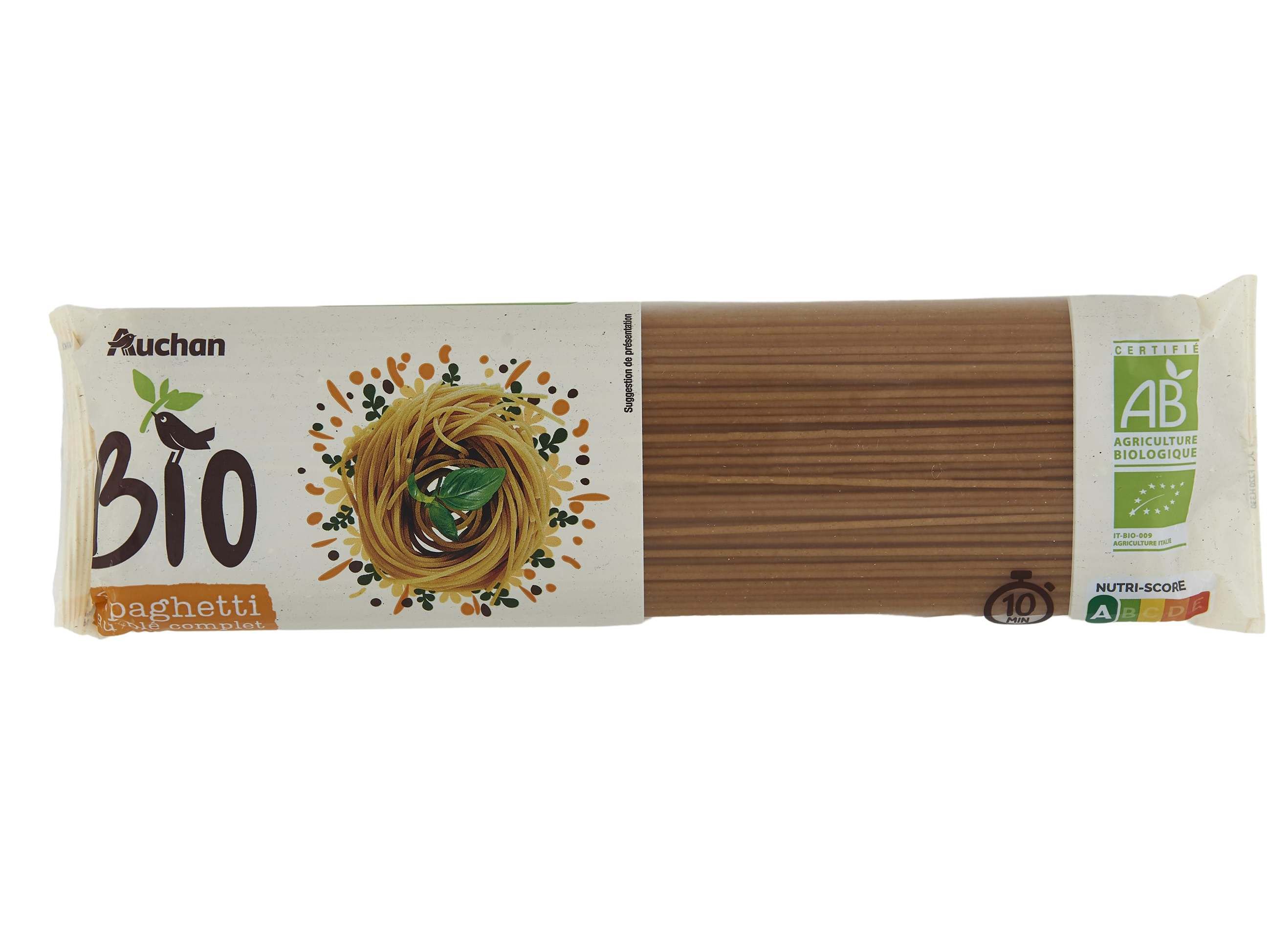 ESPARGUETE AUCHAN BIO TRIGO INTEGRAL 500G