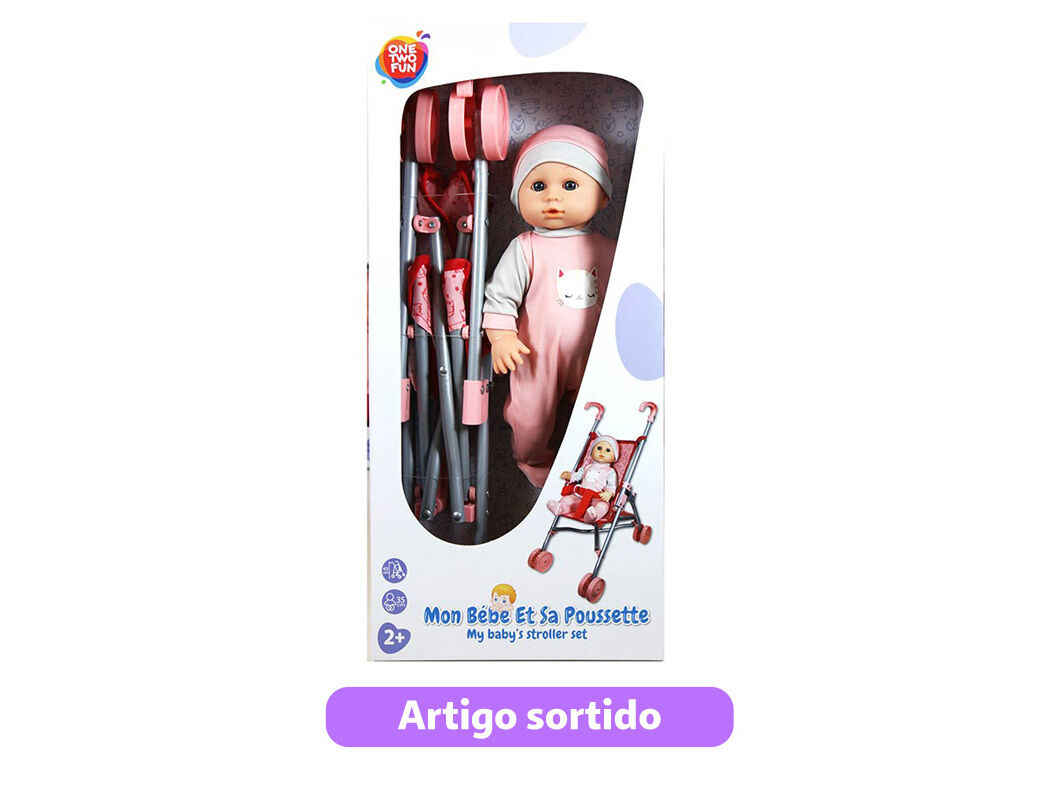 BONECO BEB&Eacute; COM CADEIRA TROLEY ONE TWO FUN 35CM MODELOS SORTIDOS image number 2
