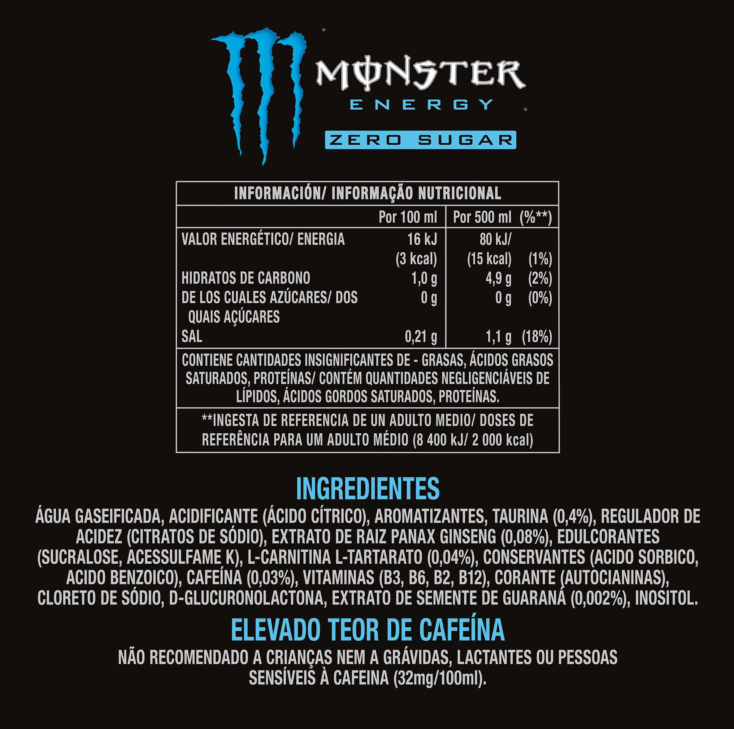 BEBIDA MONSTER ENERG&Eacute;TICA ABSOLUTE Y ZERO 0.50L image number 1