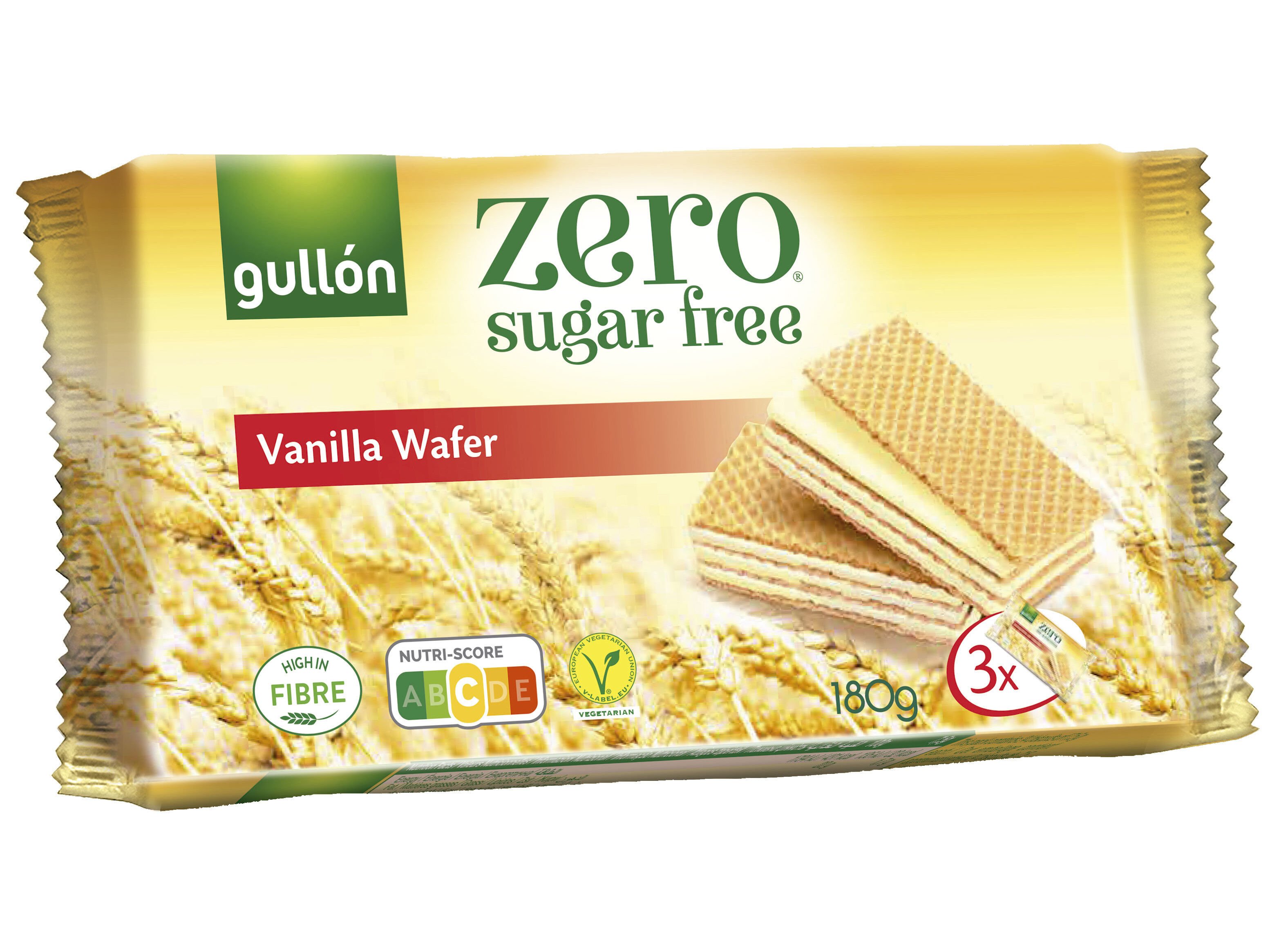 BOLACHA GULLON WAFFERS ZERO SEM A&Ccedil;&Uacute;CAR 3X60G