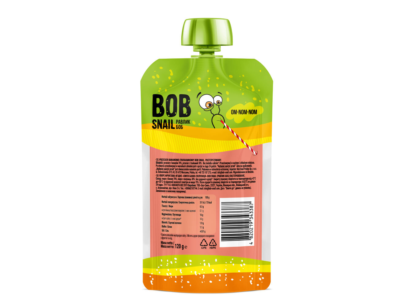 PUR&Eacute; DE FRUTA BOB SNAIL BANANA E MORANGO 120 G image number 1