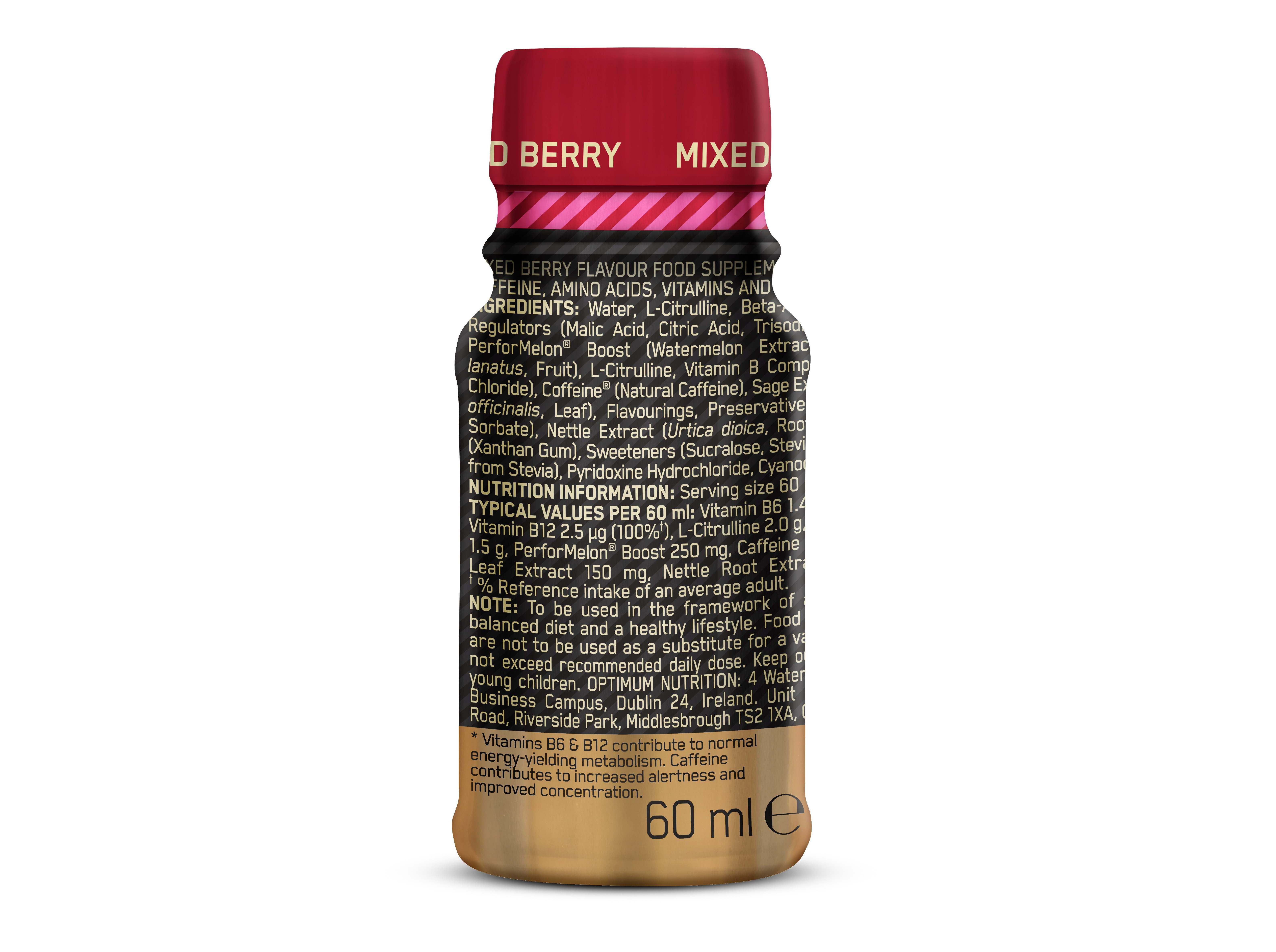 PRE WORKOUT SHOT OPTIM NUT FRUTOS VERMELHOS 60ML image number 2