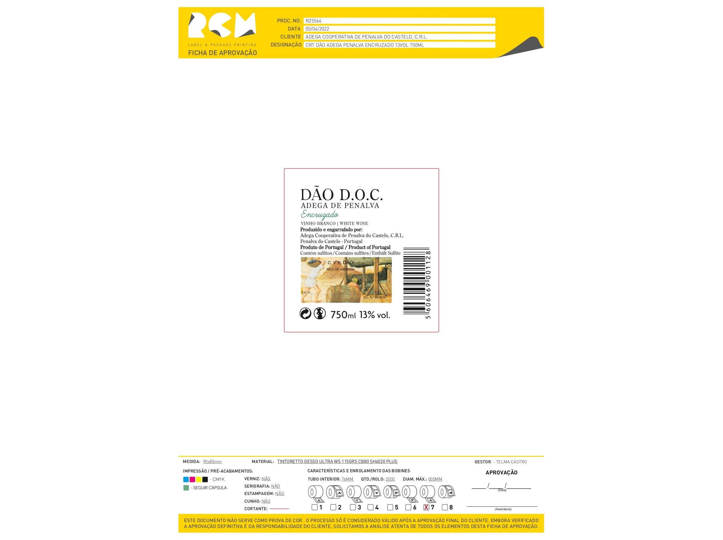 VINHO BRANCO ADEGA DE PENALVA ENCRUZADO D&Atilde;O 0.75L image number 1