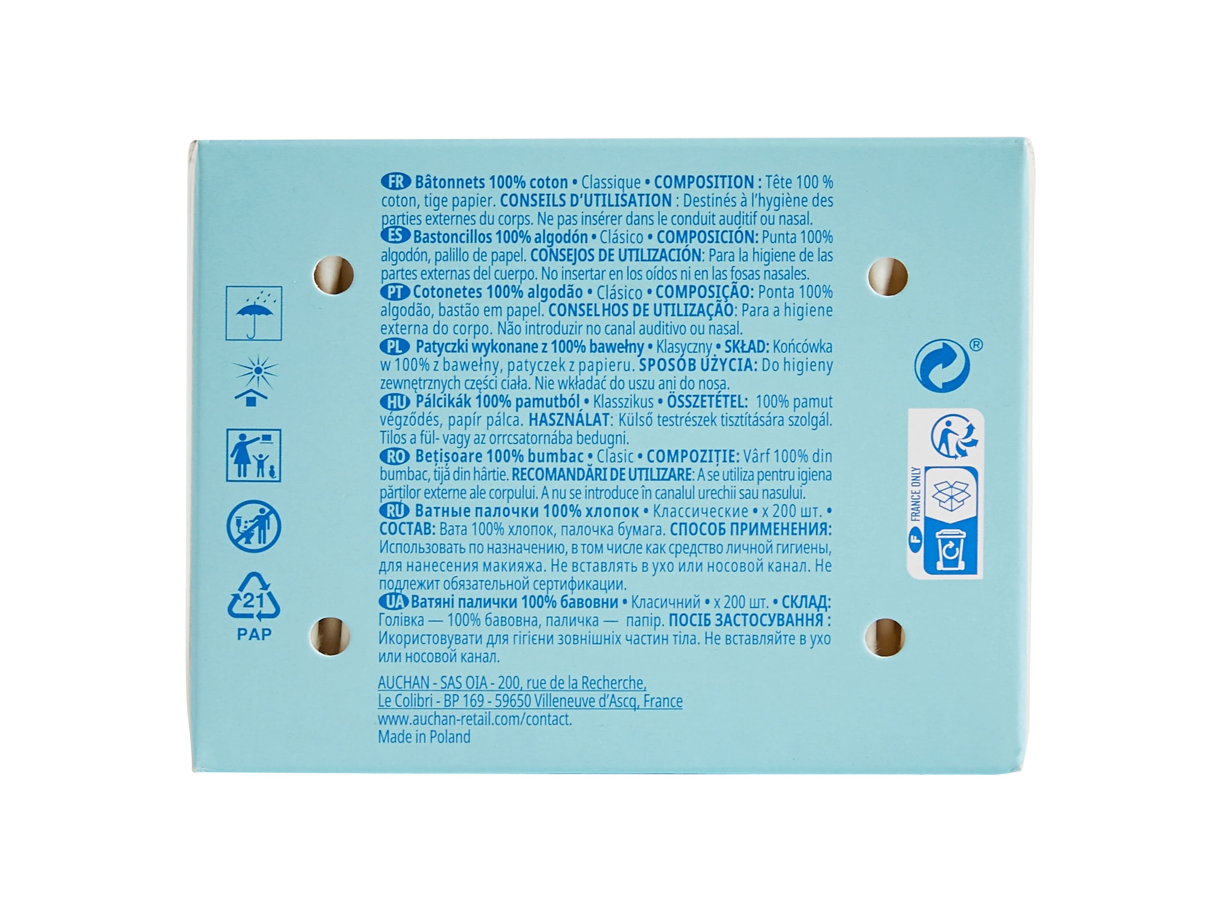 COTONETES AUCHAN CAIXA ALGOD&Atilde;O COM CABO PAPEL 200UN image number 2