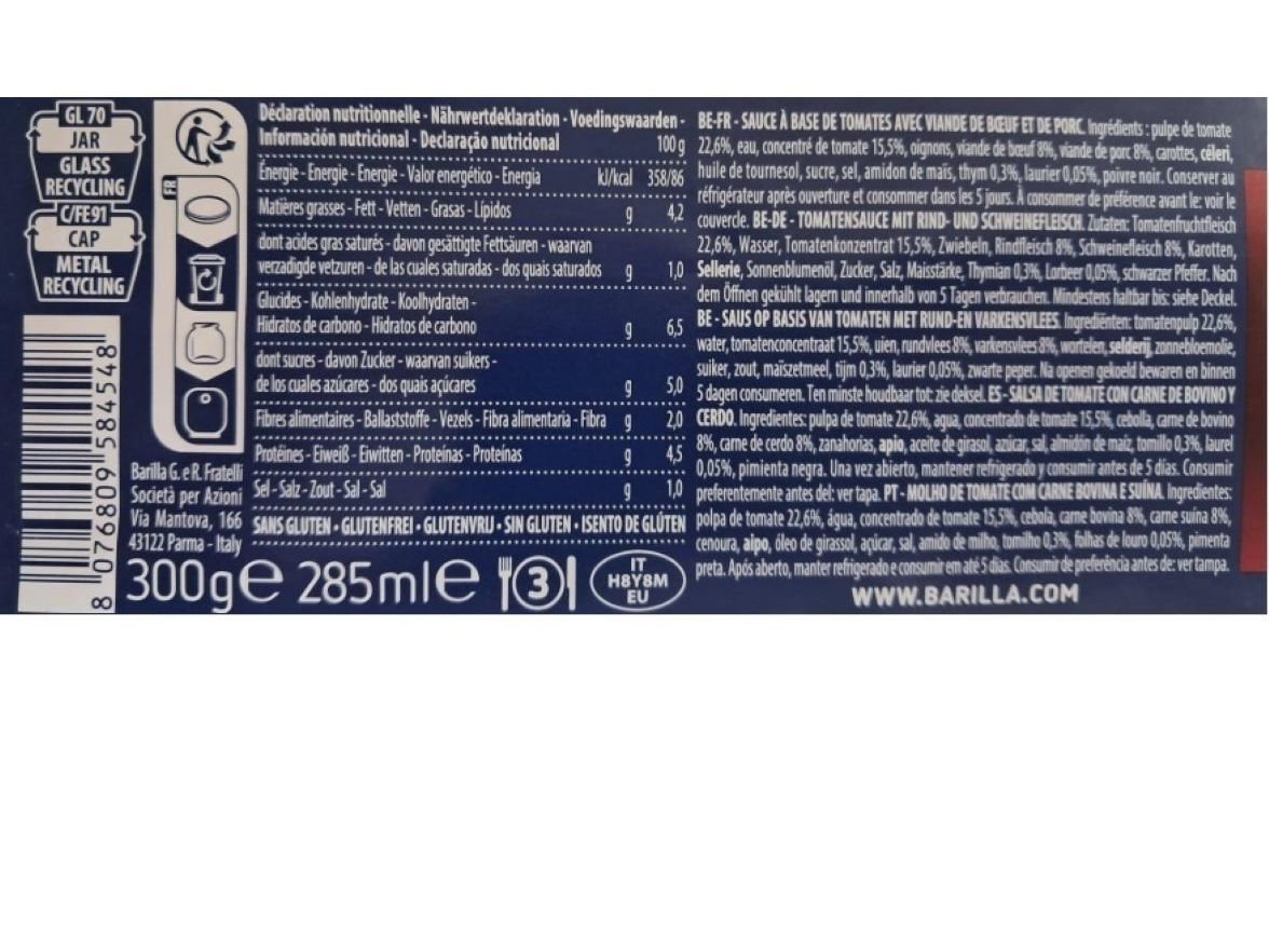 MOLHOS BOLOGNESE BARILLA 300G image number 1