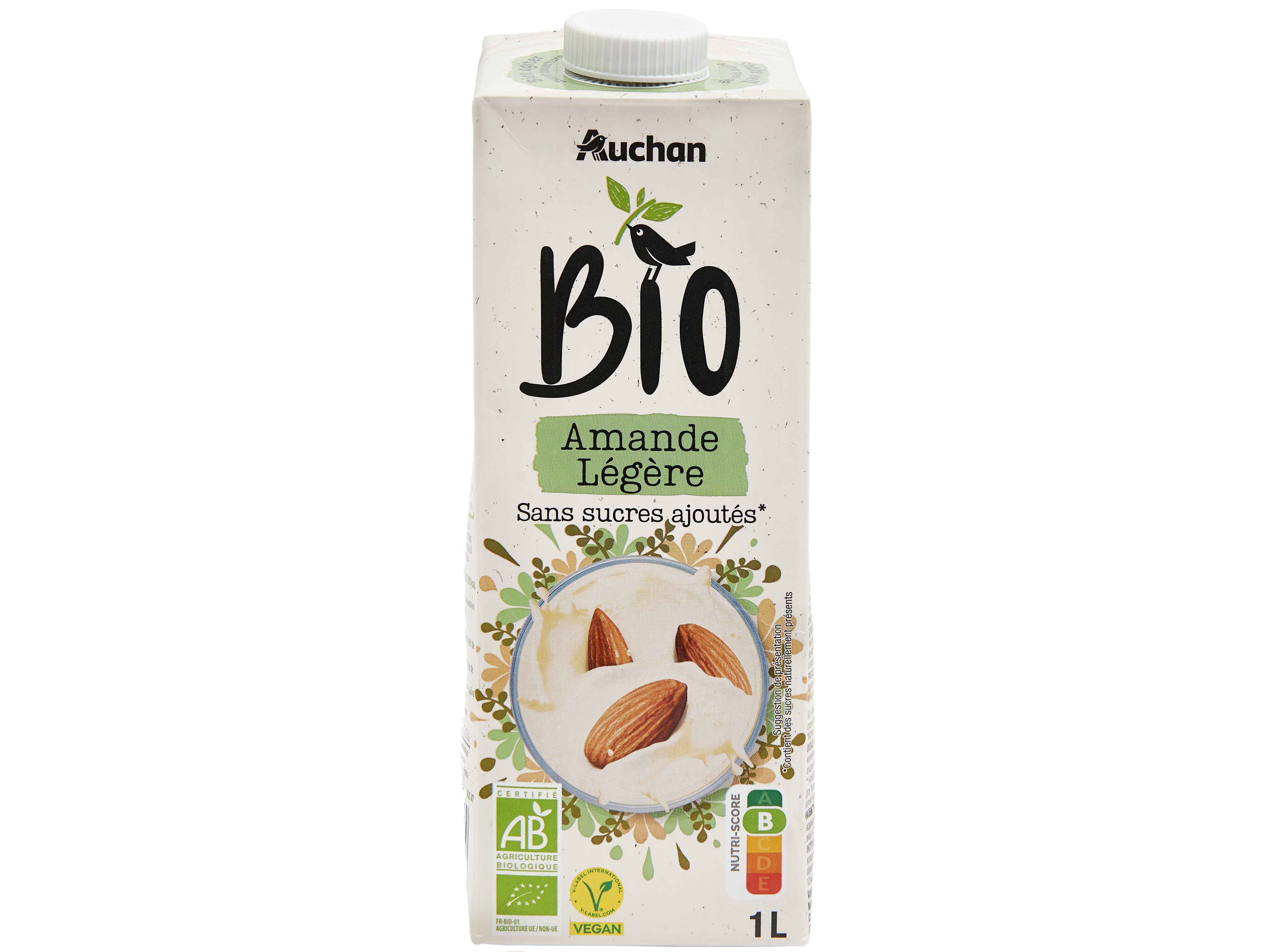 BEBIDA AUCHAN AM&Ecirc;NDOA BIO SEM A&Ccedil;&Uacute;CAR ADICIONADO 1L