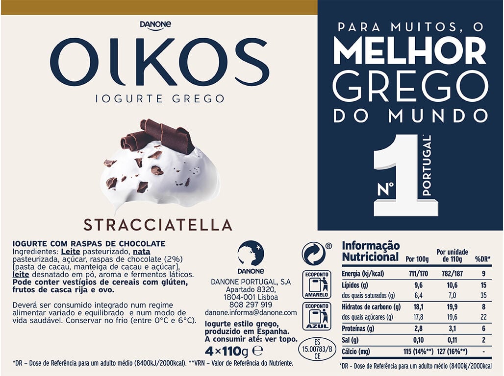 IOGURTE O&Icirc;KOS DANONE GREGO STRACCIATELLA 4X110G image number 1