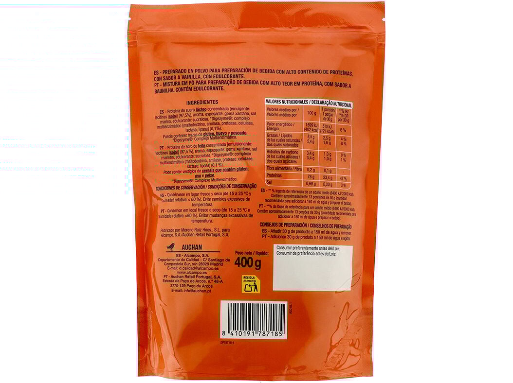 WHEY PROTEIN AUCHAN SABOR BAUNILHA 400G image number 1