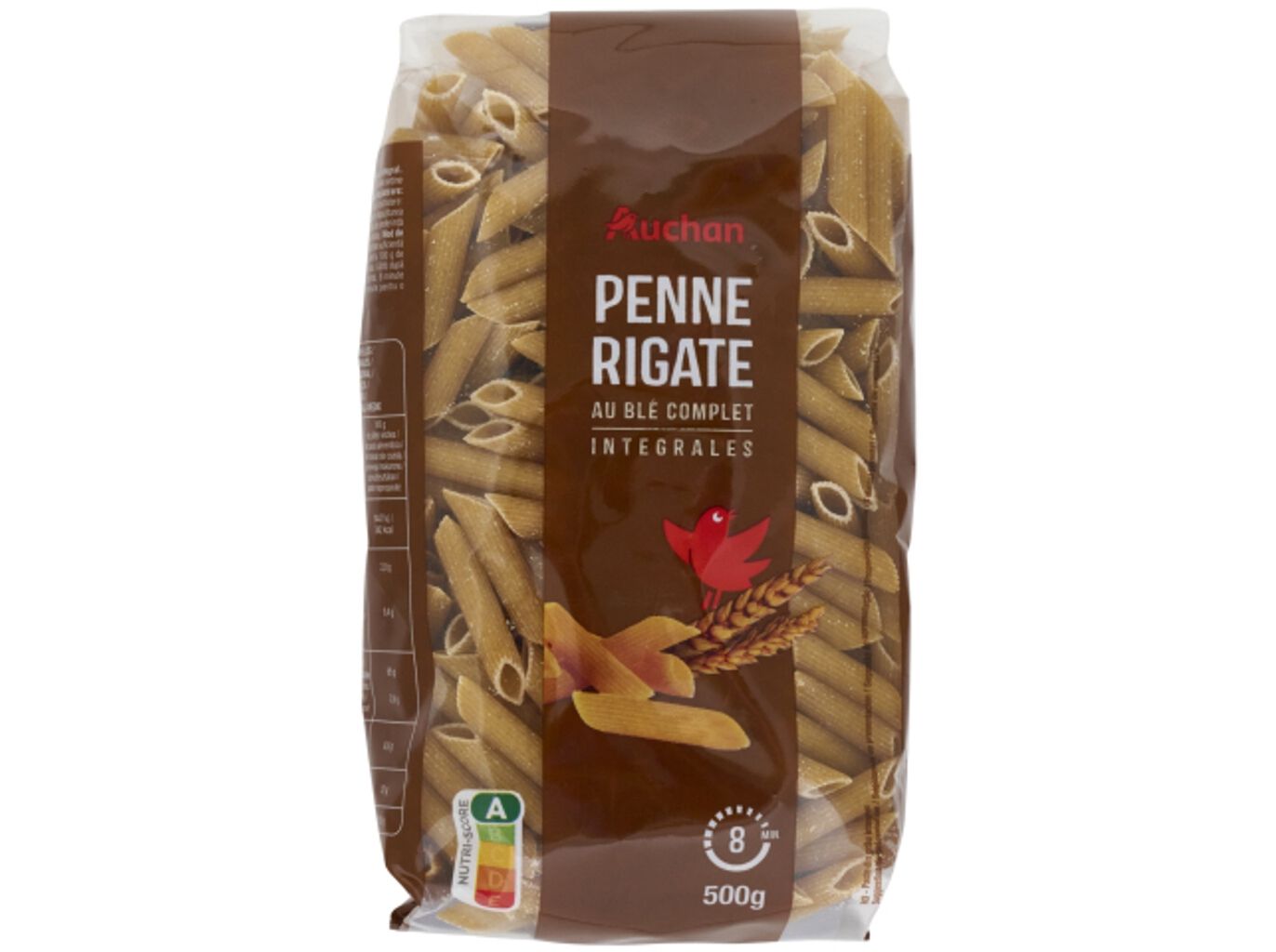 MASSA PENNE RIGATE AUCHAN INTEGRAL 500G