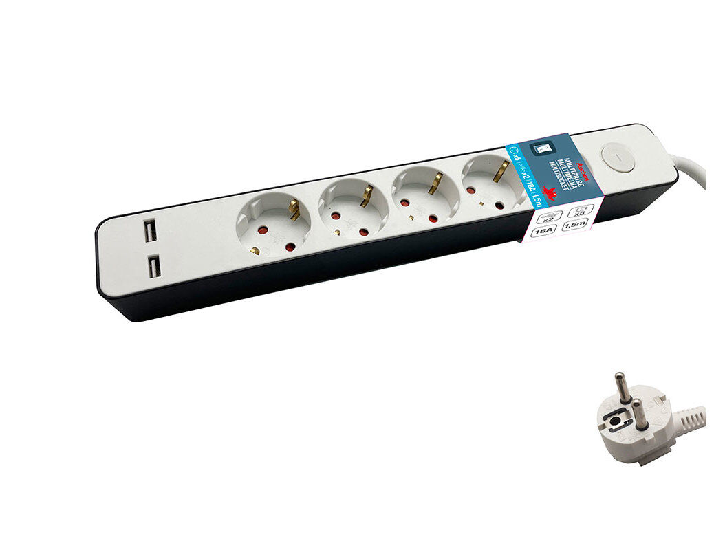BLOCO MULTITOMADA AUCHAN 5 ENTRADAS E 2 USB COM INTERRUPTOR 1.5M image number 0
