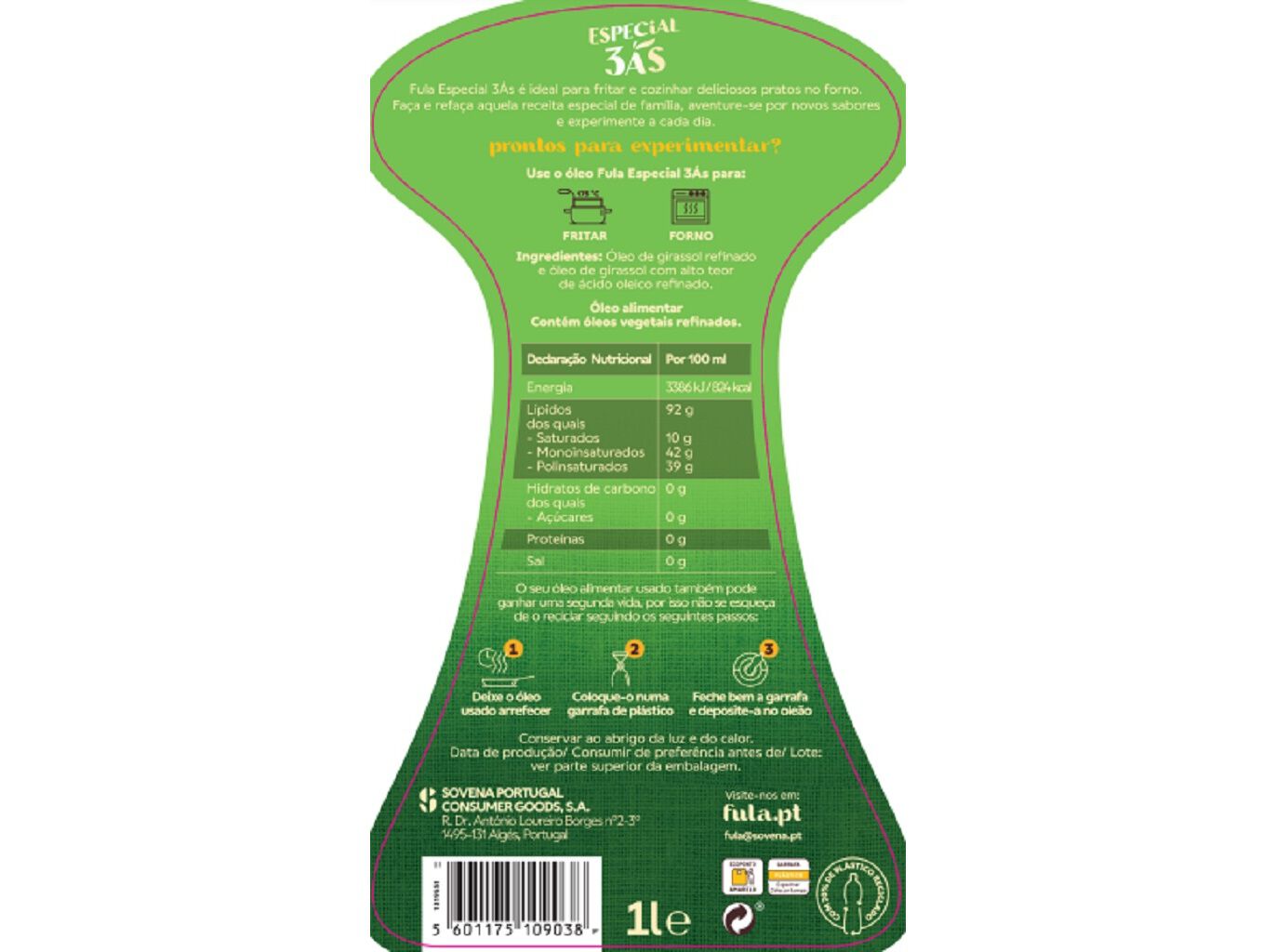&Oacute;LEO ALIMENTAR GIRASSOL FULA 3 &Agrave;S EQUILIBRIO 1L image number 1