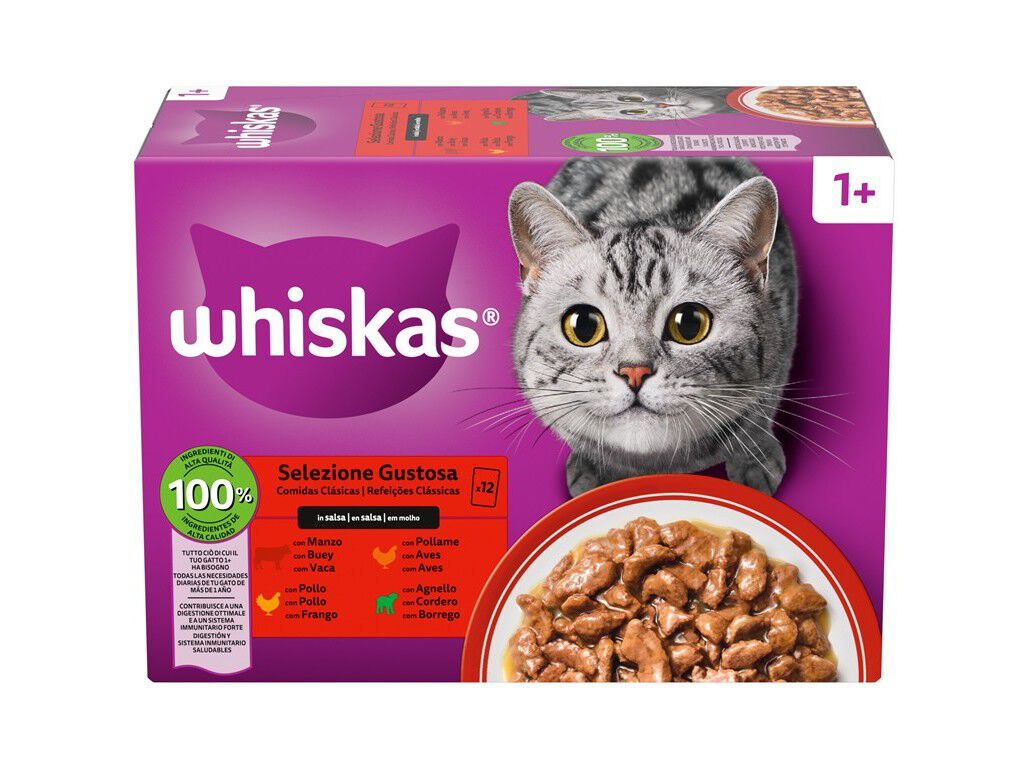 COMIDA H&Uacute;MIDA PARA GATO WHISKAS CARNE 12X85G