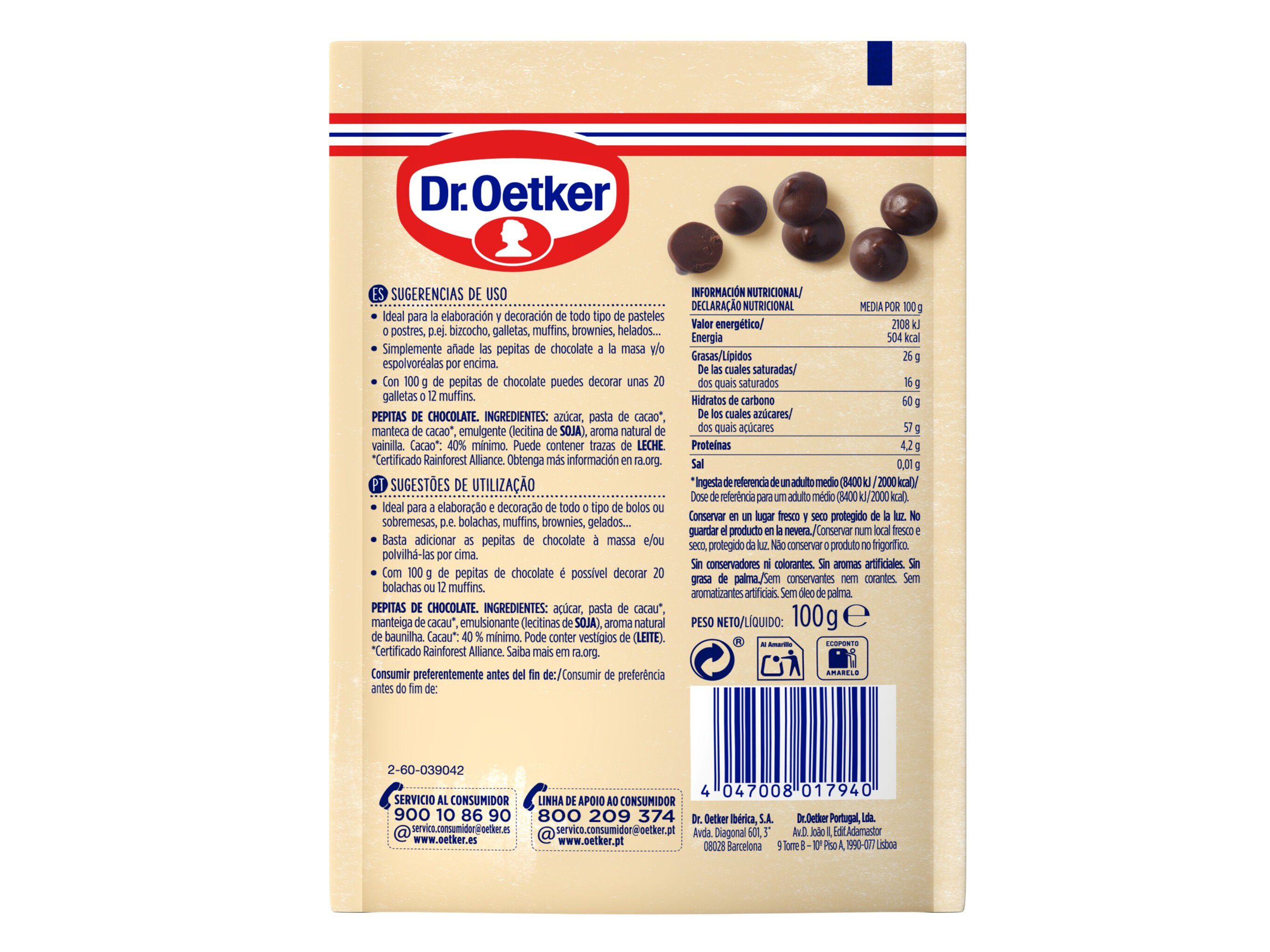 PEPITAS CHOCOLATE DR.OETKER NEGRO 100G image number 1