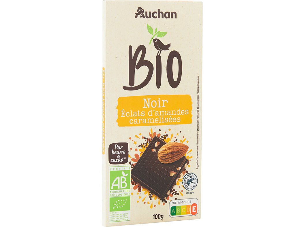 CHOCOLATE AUCHAN NEGRO BIO COM PEDA&Ccedil;OS AM&Ecirc;NDOAS 100G image number 0