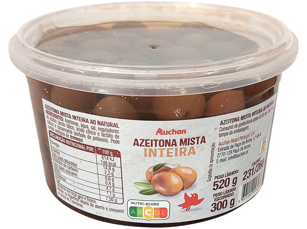 AZEITONA MISTA AUCHAN INTEIRA 520(300)G