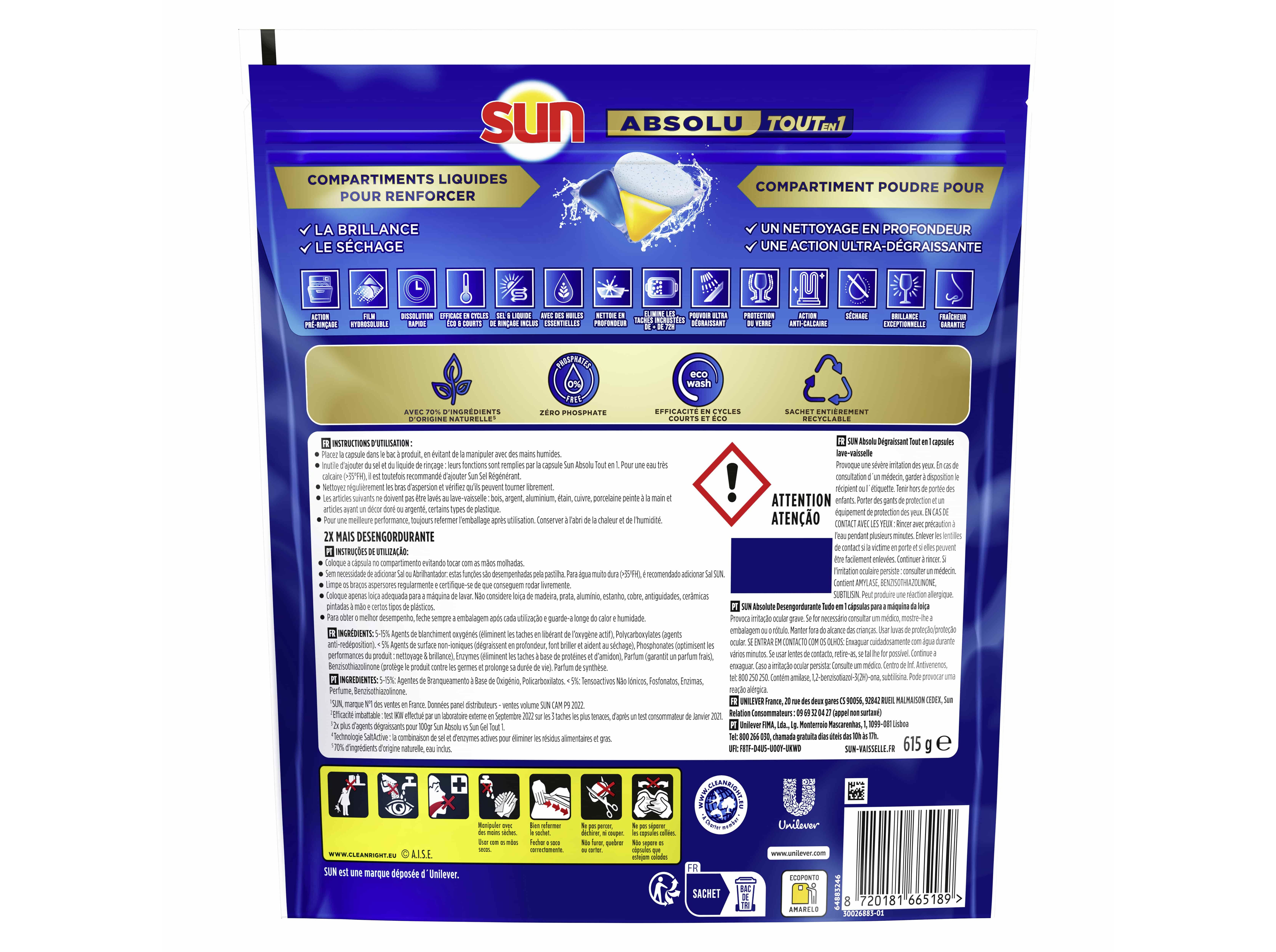 DETERGENTE LOI&Ccedil;A M&Aacute;QUINA SUN CAPS ABSOLU DESENGORDURANTE 41P image number 1