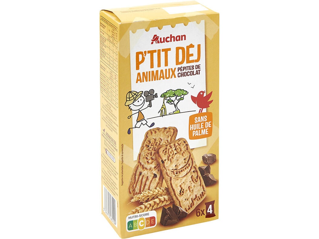 BOLACHAS PEQUENO ALMO&Ccedil;O AUCHAN ANIMAIS DA SELVA COM PEPITAS CHOCOLATE 6X4UN 300G image number 0