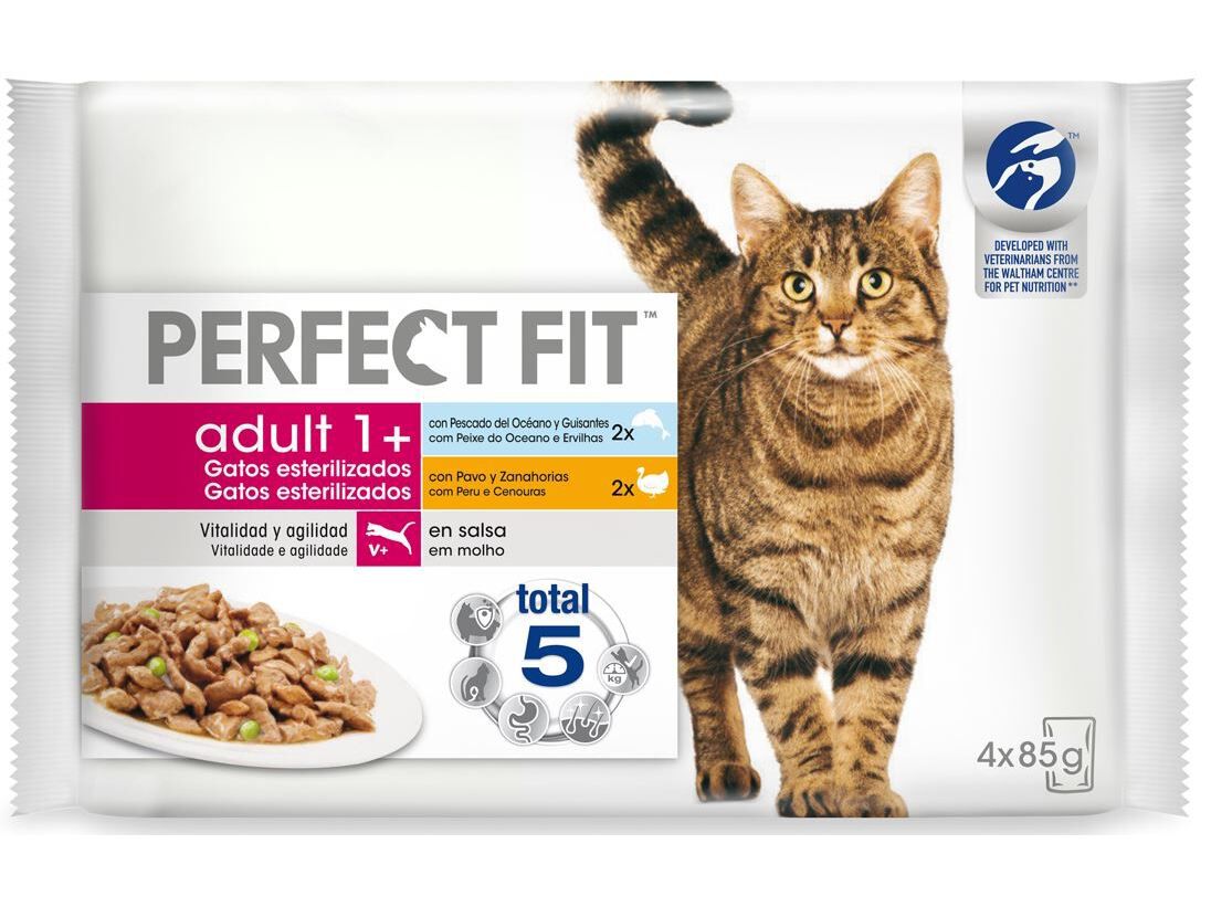 COMIDA H&Uacute;MIDA PARA GATO PERFECT FIT SALM&Atilde;O E PEIXE DO OCEANO 4X85G image number 0