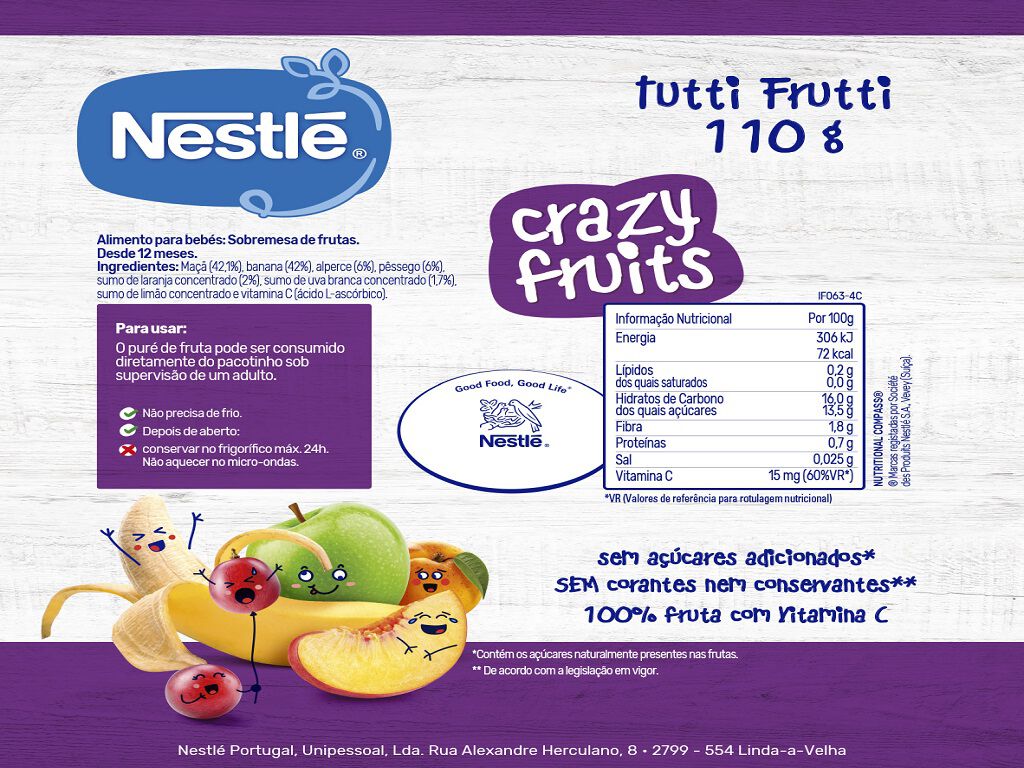 SAQUETA FRUTA NESTL&Eacute; CRAZY FRUITS TUTTI FRUTTI 110G image number 1