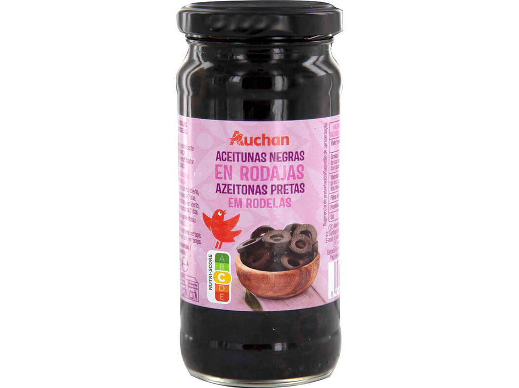 AZEITONAS PRETAS AUCHAN RODELAS EM FRASCO 230(105)G image number 0