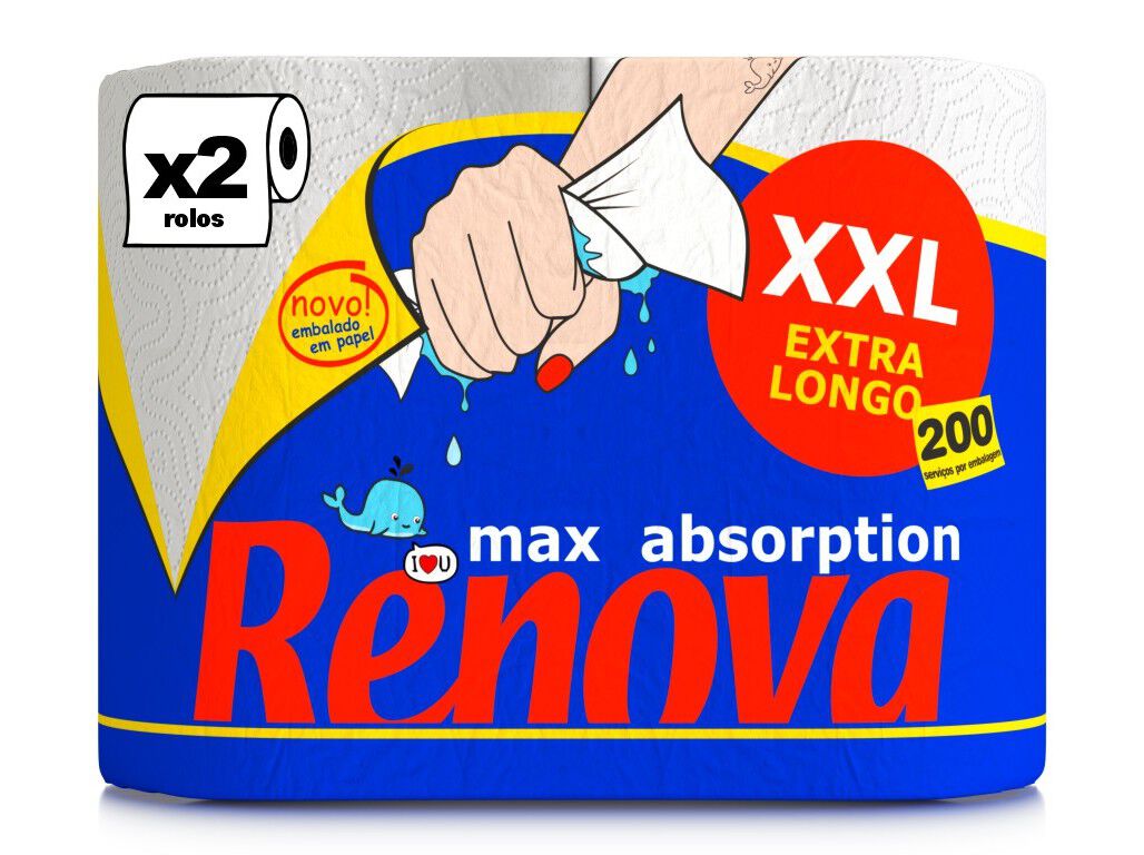 ROLO RENOVA COZINHA M&Aacute;XIMA ABSOR&Ccedil;&Atilde;O 2 UNIDADES EM EMBALAGEM DE PAPEL
