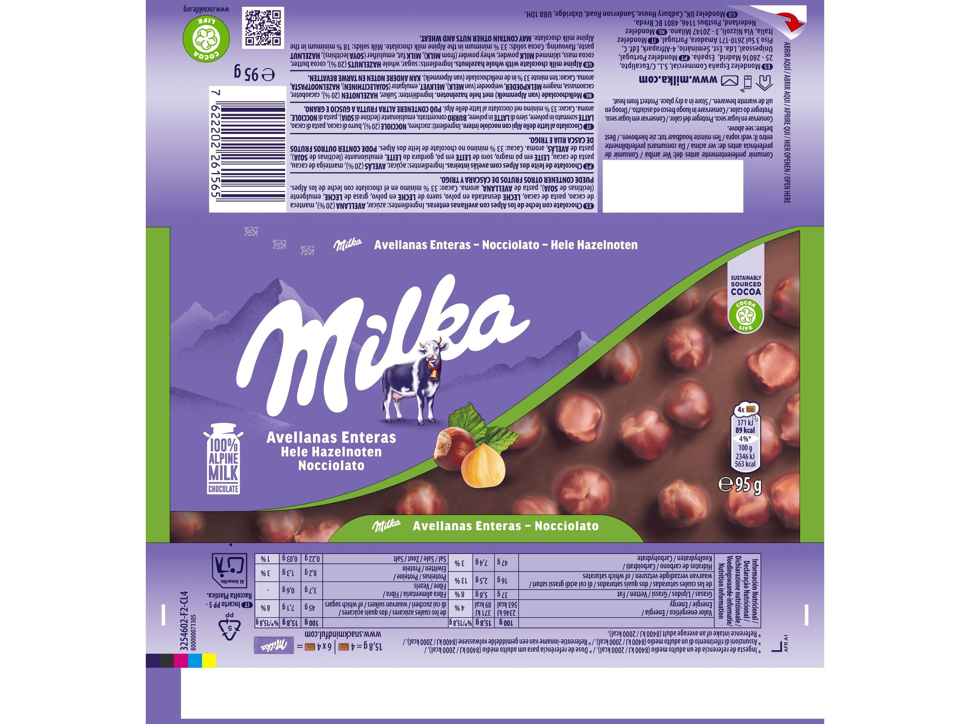 CHOCOLATE MILKA AVEL&Atilde;S INTEIRAS 250 G image number 1