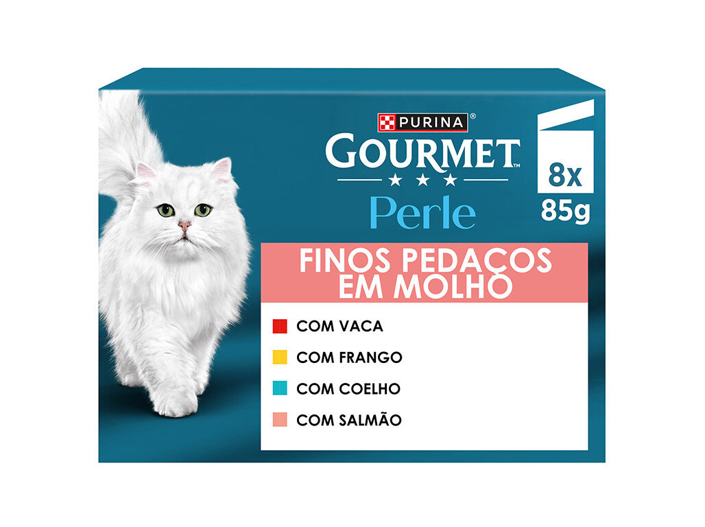 COMIDA H&Uacute;MIDA PARA GATO GOURMET PERLE FINOS PEDA&Ccedil;OS COM MOLHO 8X85G