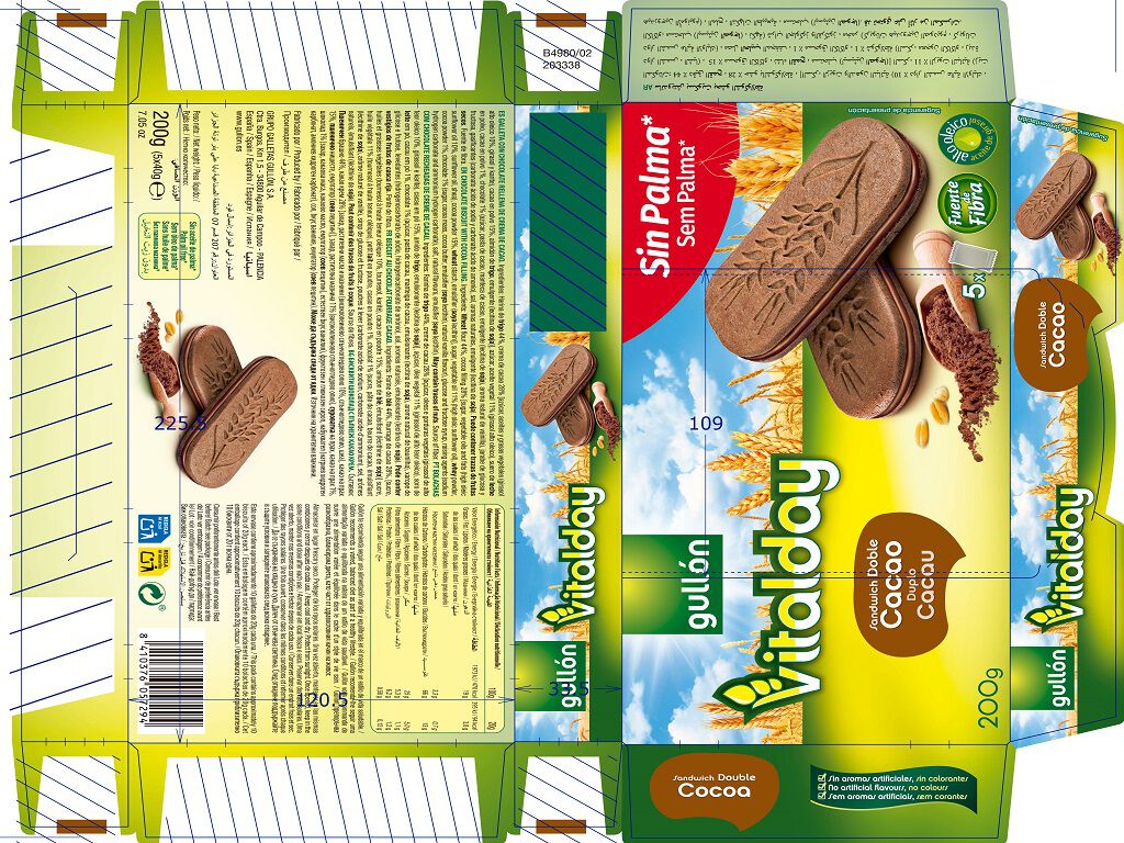 BOLACHAS GULLON VITALDAY RECHEADAS CACAU 200G image number 1