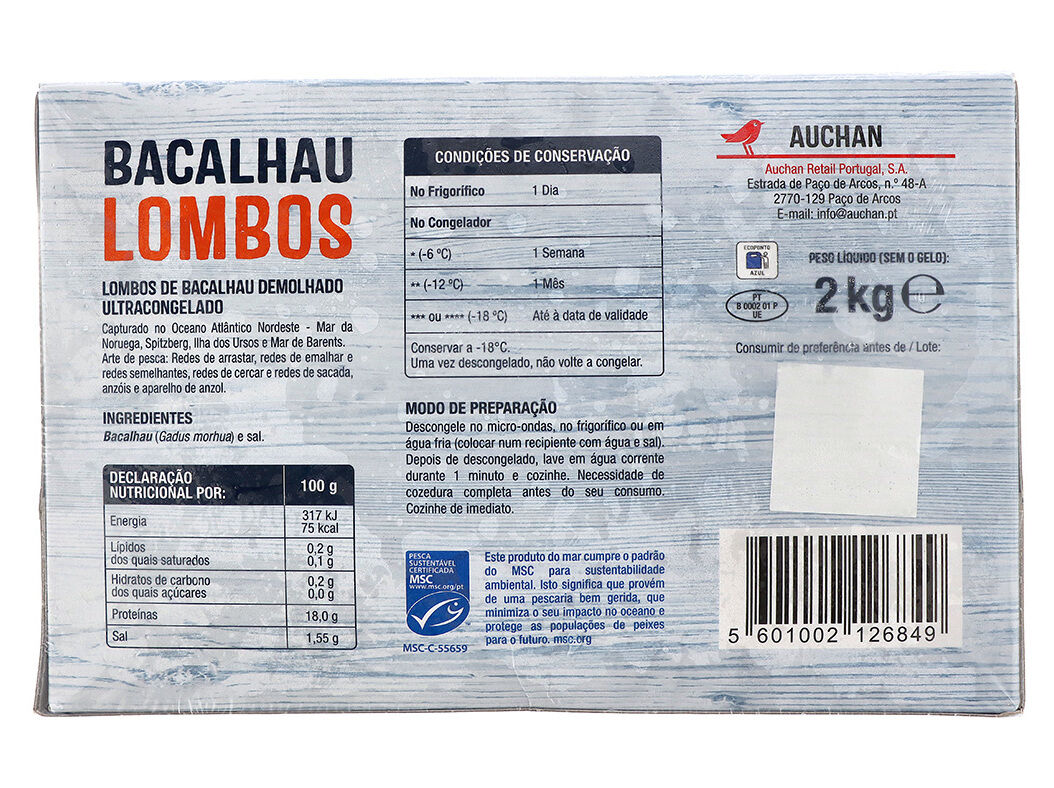 BACALHAU DEMOLHADO AUCHAN LOMBOS NORUEGA MSC 2KG image number 1