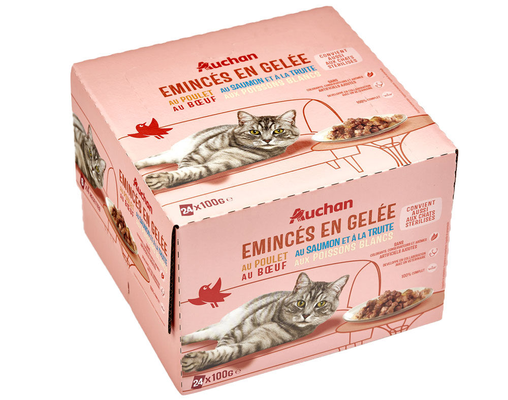 COMIDA H&Uacute;MIDA PARA GATO AUCHAN SAQUETAS PEDA&Ccedil;OS EM GELEIA MIX 24X100G image number 0