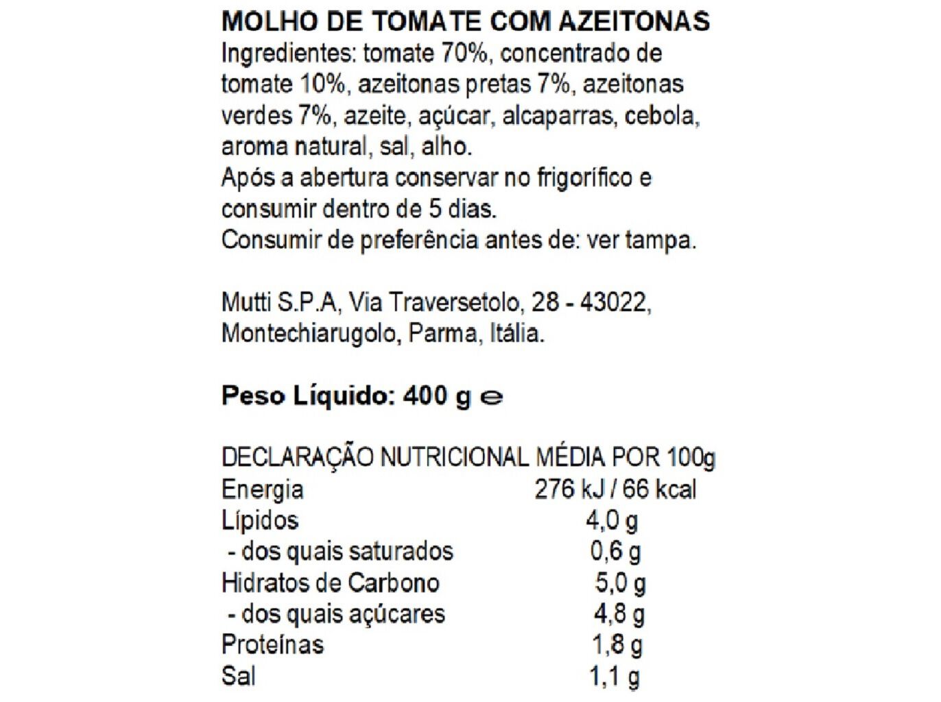 MOLHO MUTTI DE TOMATE COM AZEITONAS 400G image number 1