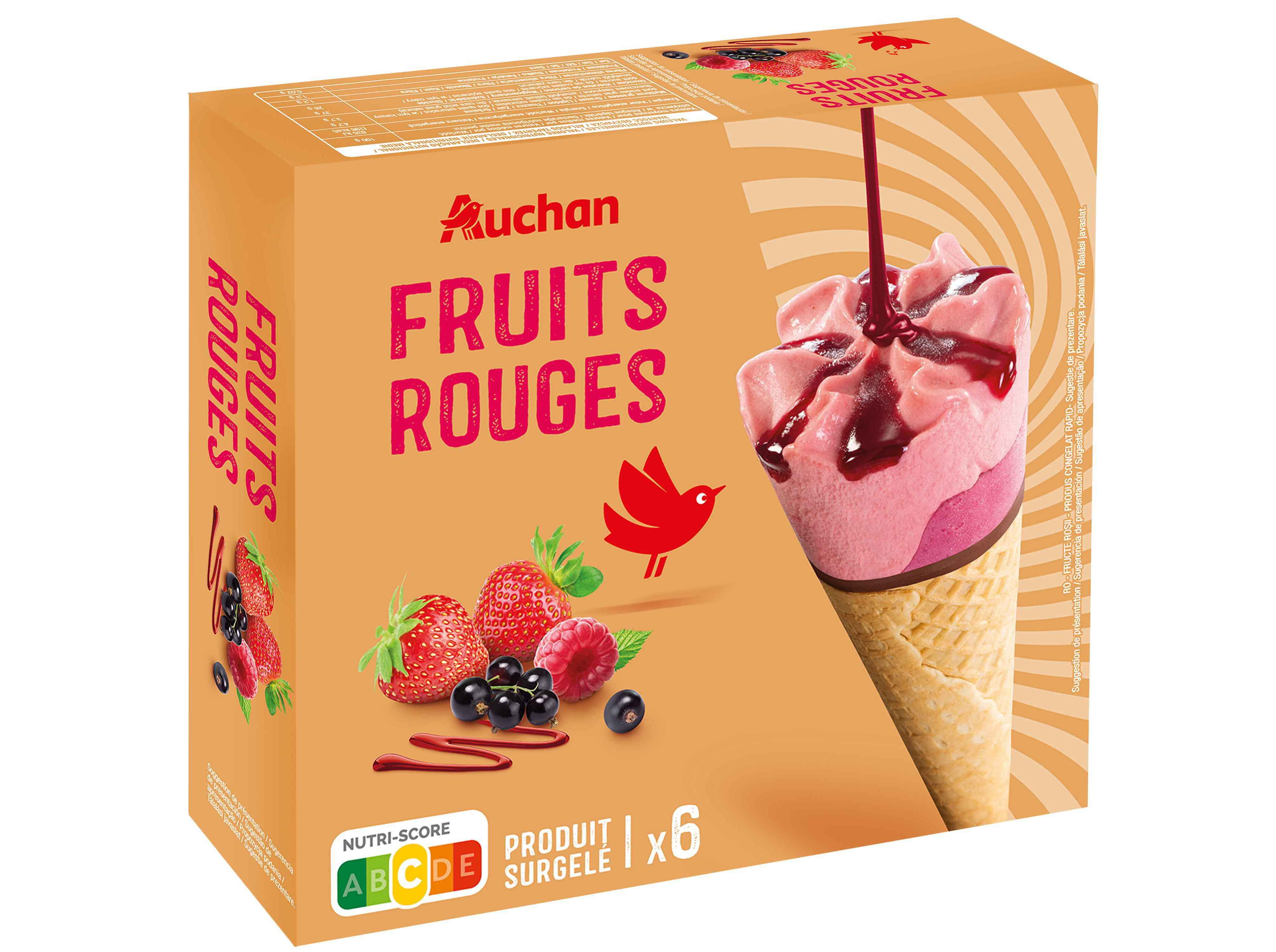 GELADO CONE AUCHAN FRUTOS VERMELHOS 6X120ML image number 1