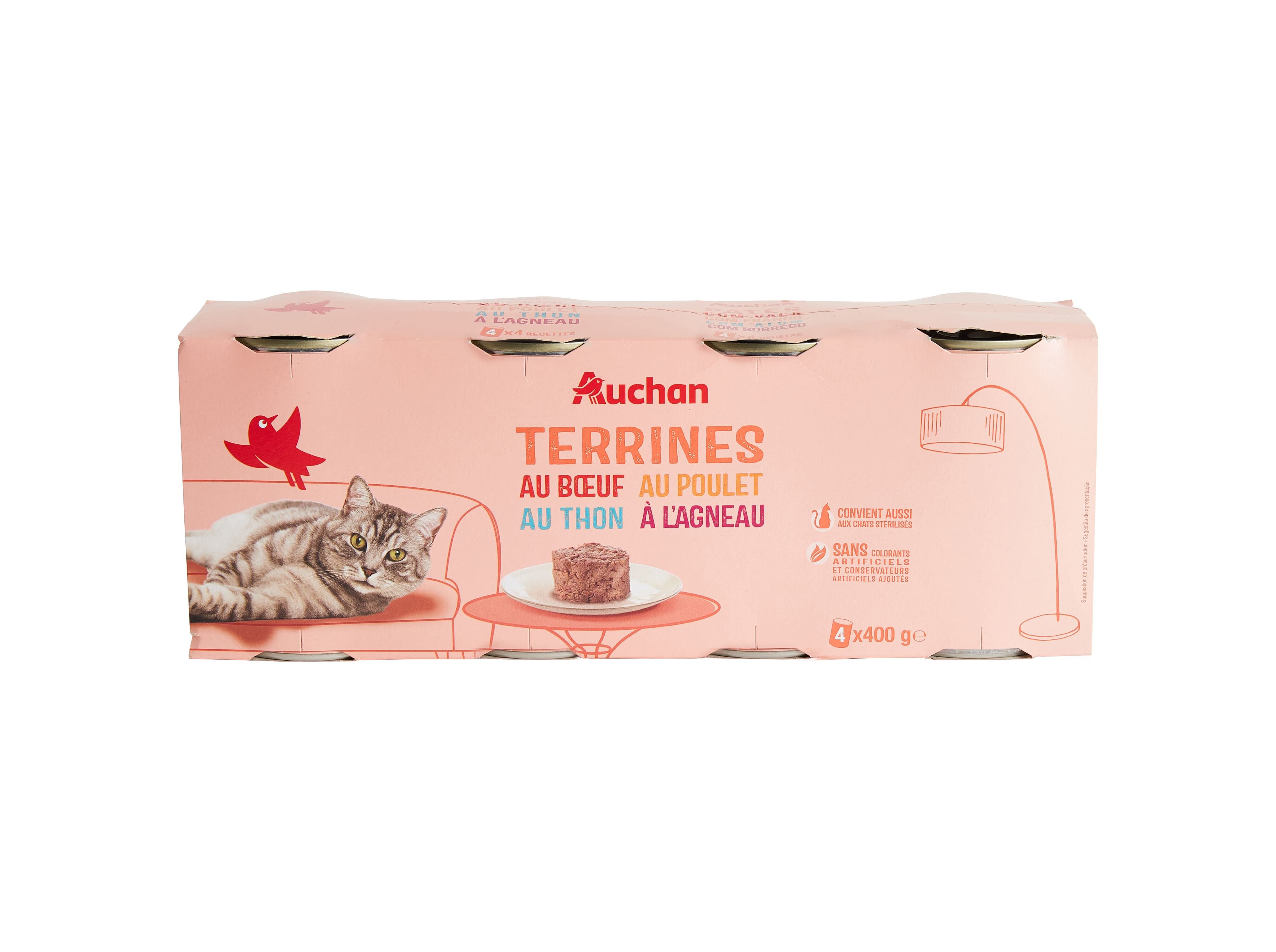 COMIDA H&Uacute;MIDA PARA GATO AUCHAN TERRINAS MIX 4X400G image number 0