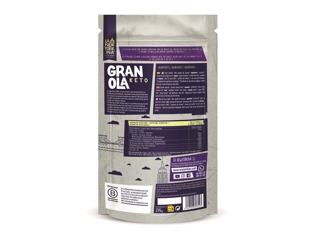 GRANOLA KETO NEWYORKINA GLUTEN FREE BIO 275G image number 1