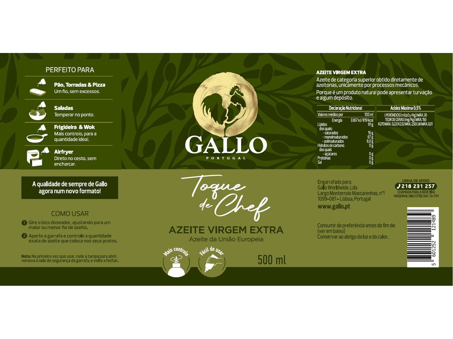 AZEITE VIRGEM EXTRA GALLO TOQUE DE CHEFE SQUEEZE 500ML image number 1