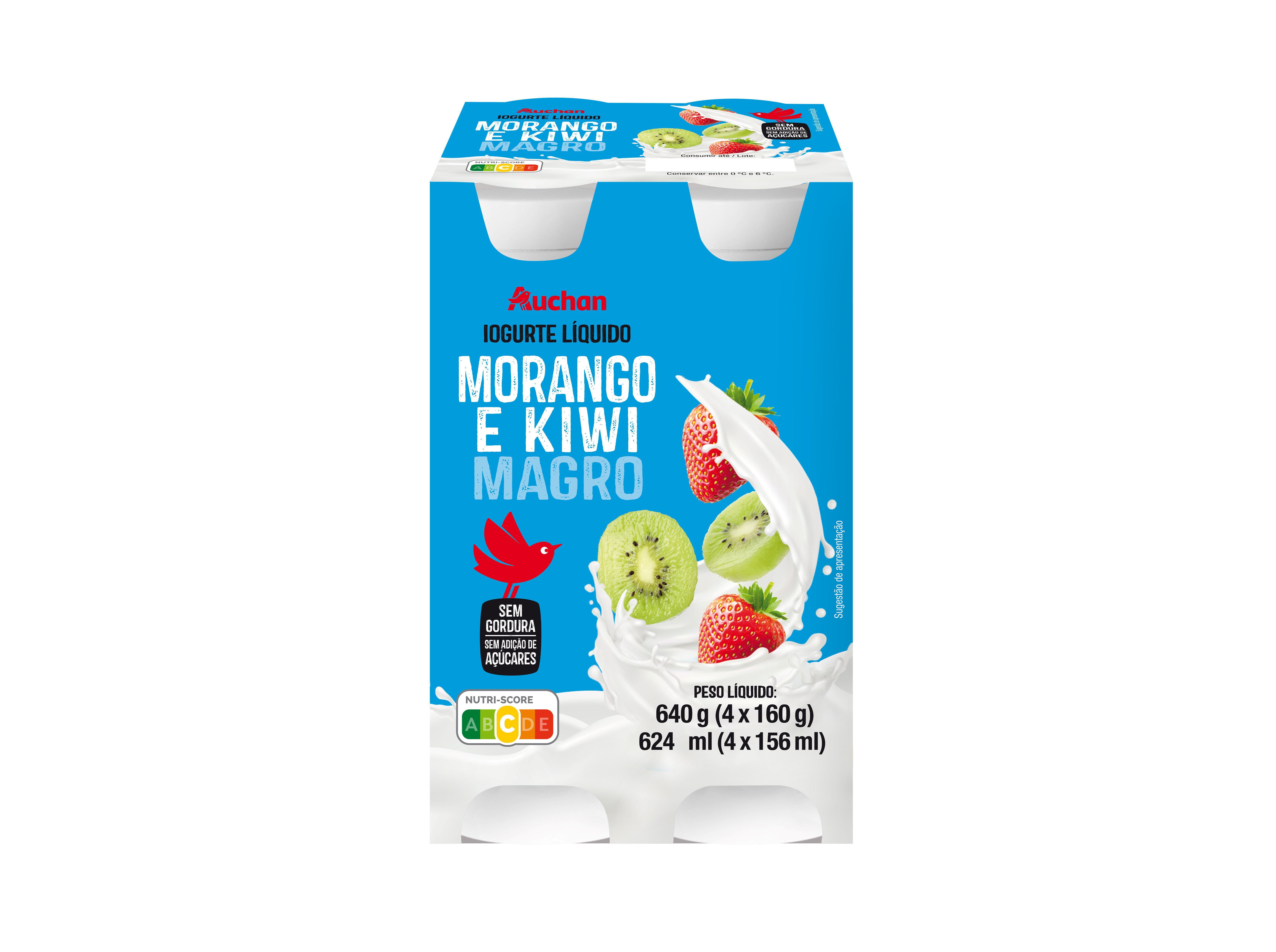 IOGURTE L&Iacute;QUIDO MAGRO AUCHAN MORANGO E KIWI 4X160G image number 0